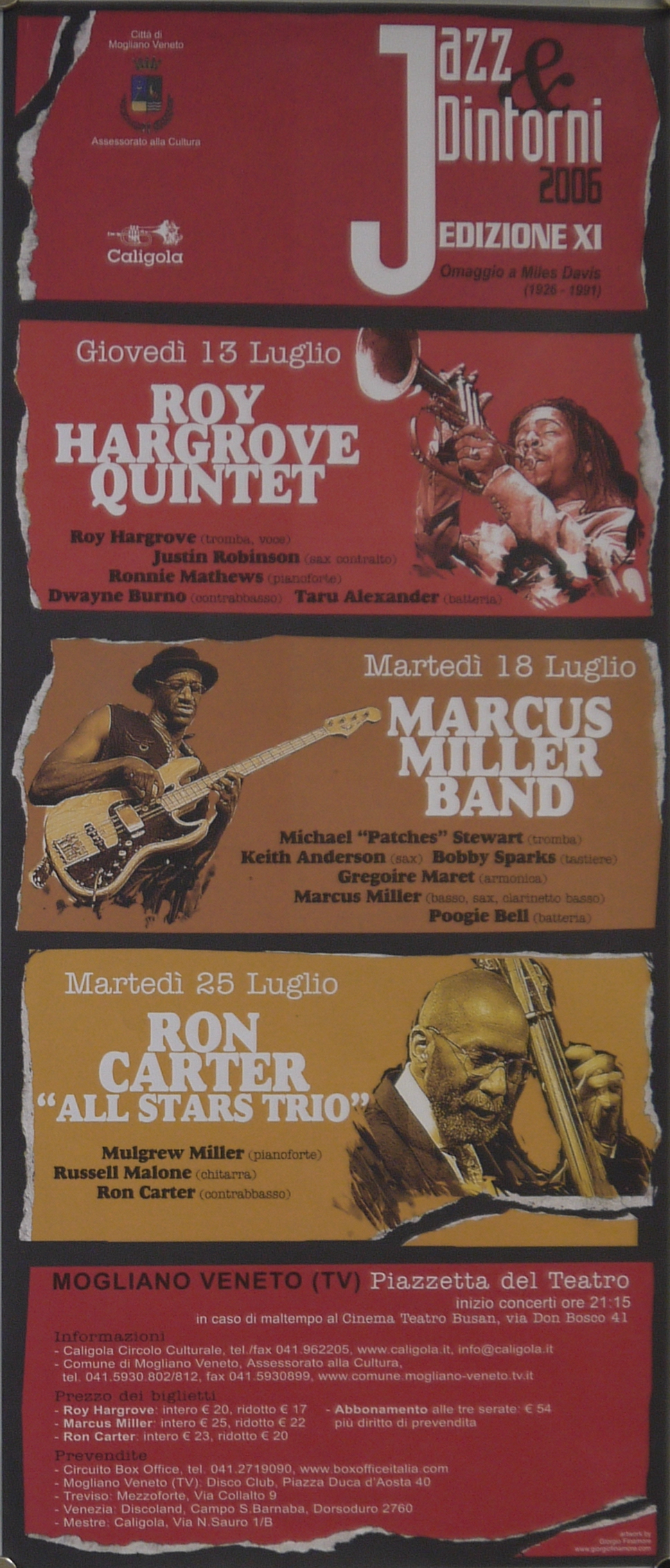 Pezzi di carta colorata strappata, su alcuni dei quali ritratti fotografici di Roy Hargrove, Marcus Miller e Ron Carter (manifesto) - ambito veneto (inizio XXI)