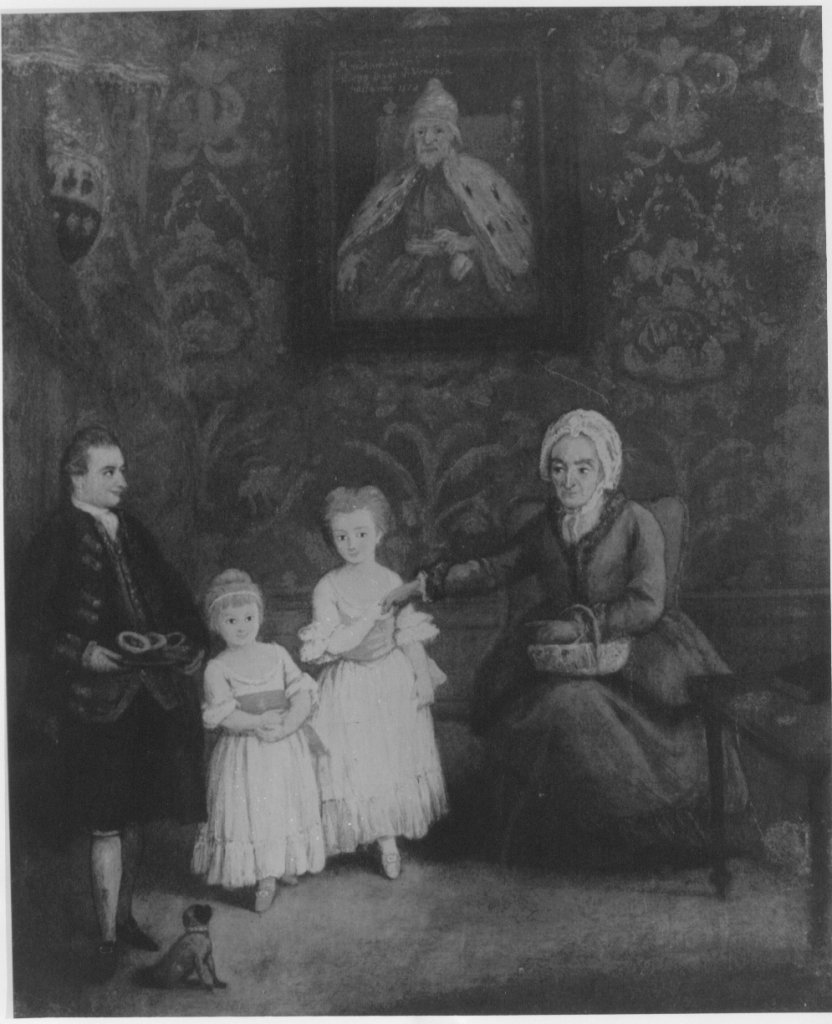 coppia di bambini in visita ad una vecchia signora, visita alla nonna (dipinto) di Longhi Pietro (attribuito) (sec. XVIII)