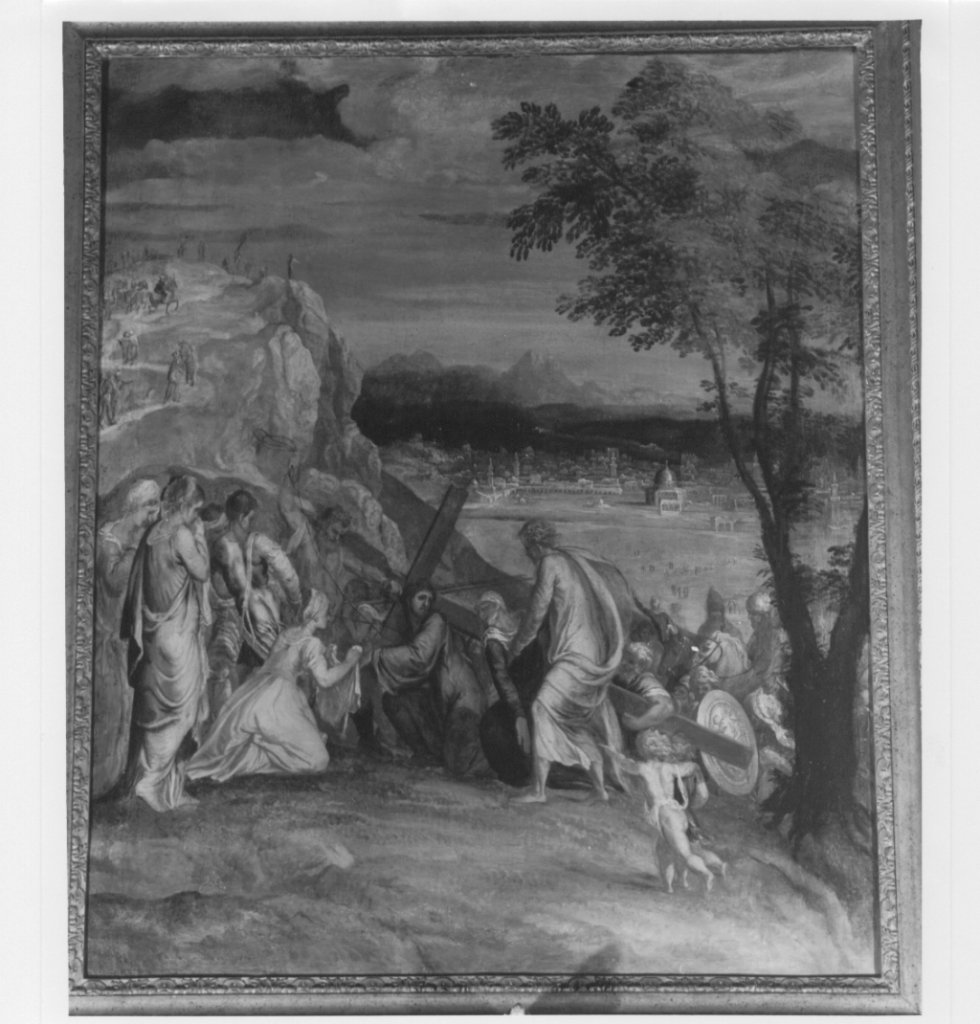 salita di Cristo al monte Calvario, salita al Golgota (dipinto) di Sustris Lambert (attribuito) (sec. XVI)
