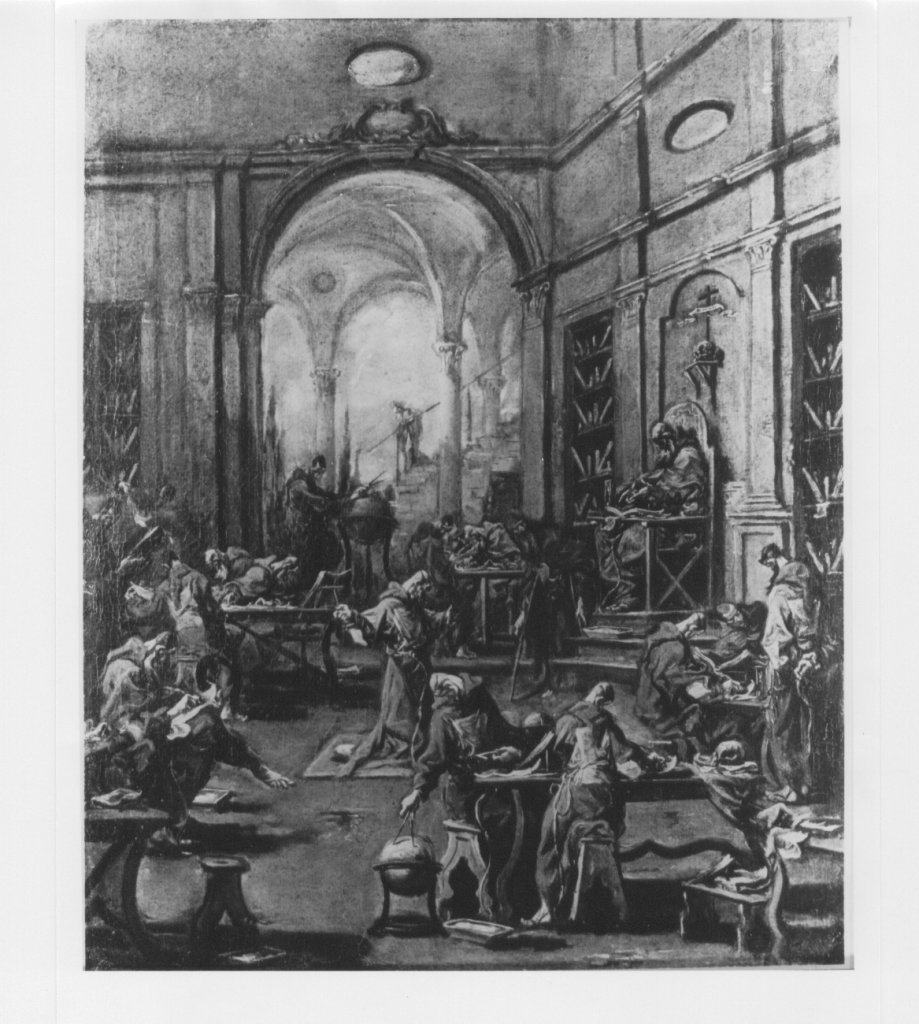 La biblioteca del convento, frati in biblioteca (dipinto) di Magnasco Alessandro (sec. XVIII)