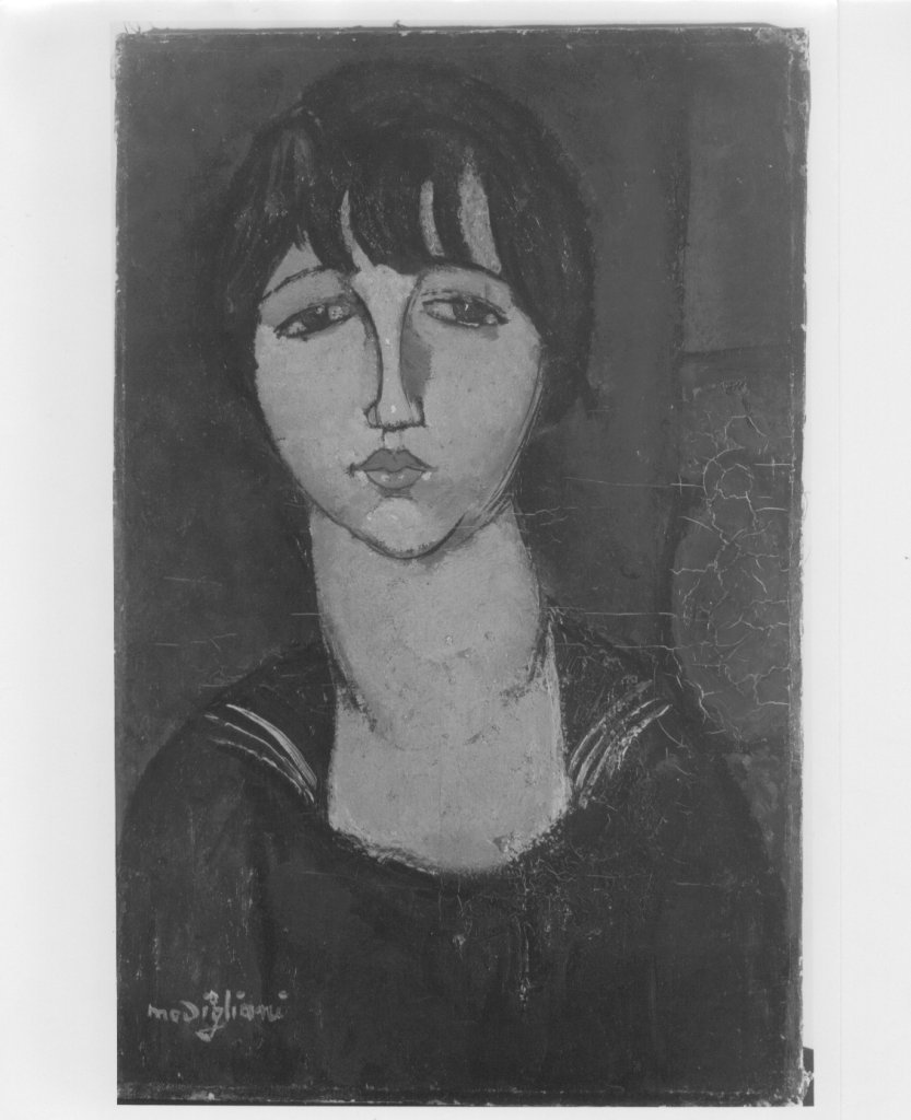 La ragazza con il bavero alla marinara, La femme en blouse marine, Femme en Marinière, ritratto di donna (dipinto) di Modigliani Amedeo (sec. XX)