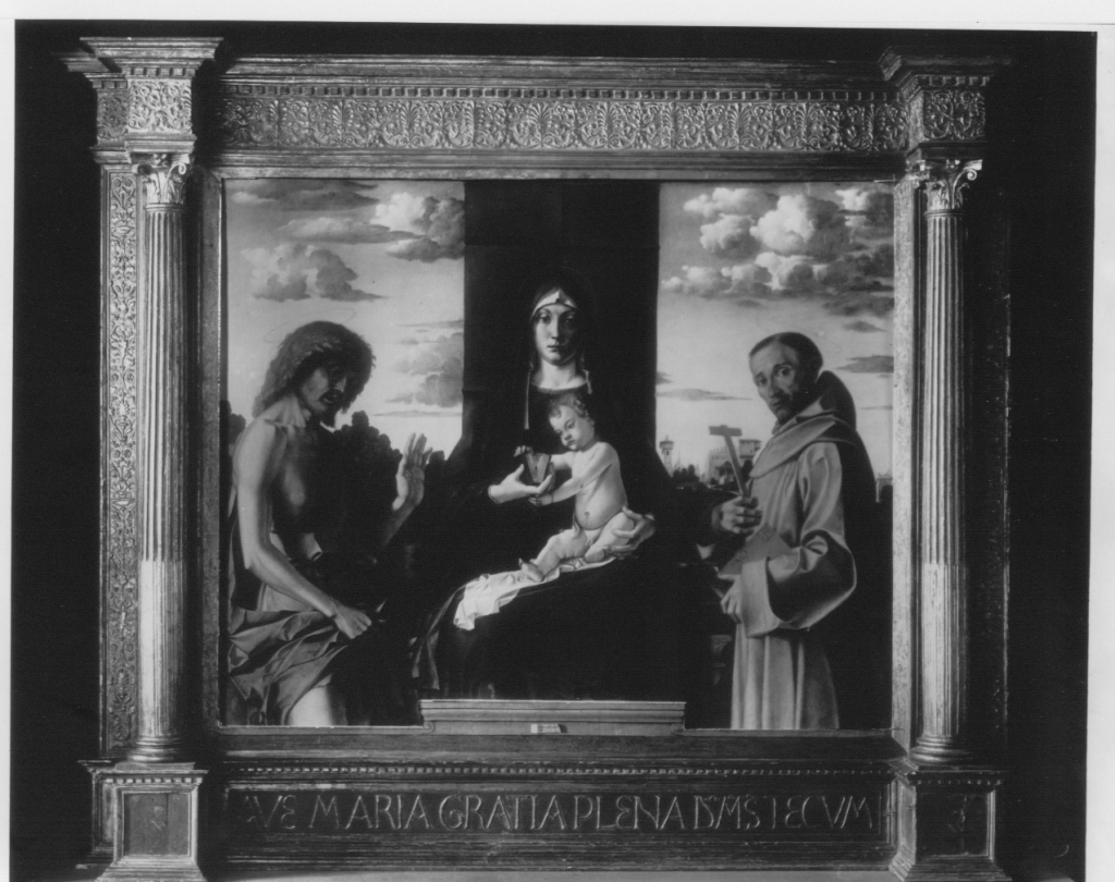 Madonna con Bambino tra i santi Giovanni Battista e Francesco d'Assisi (dipinto) di Cincani Bartolomeo detto Bartolomeo Montagna (seconda metà XV)