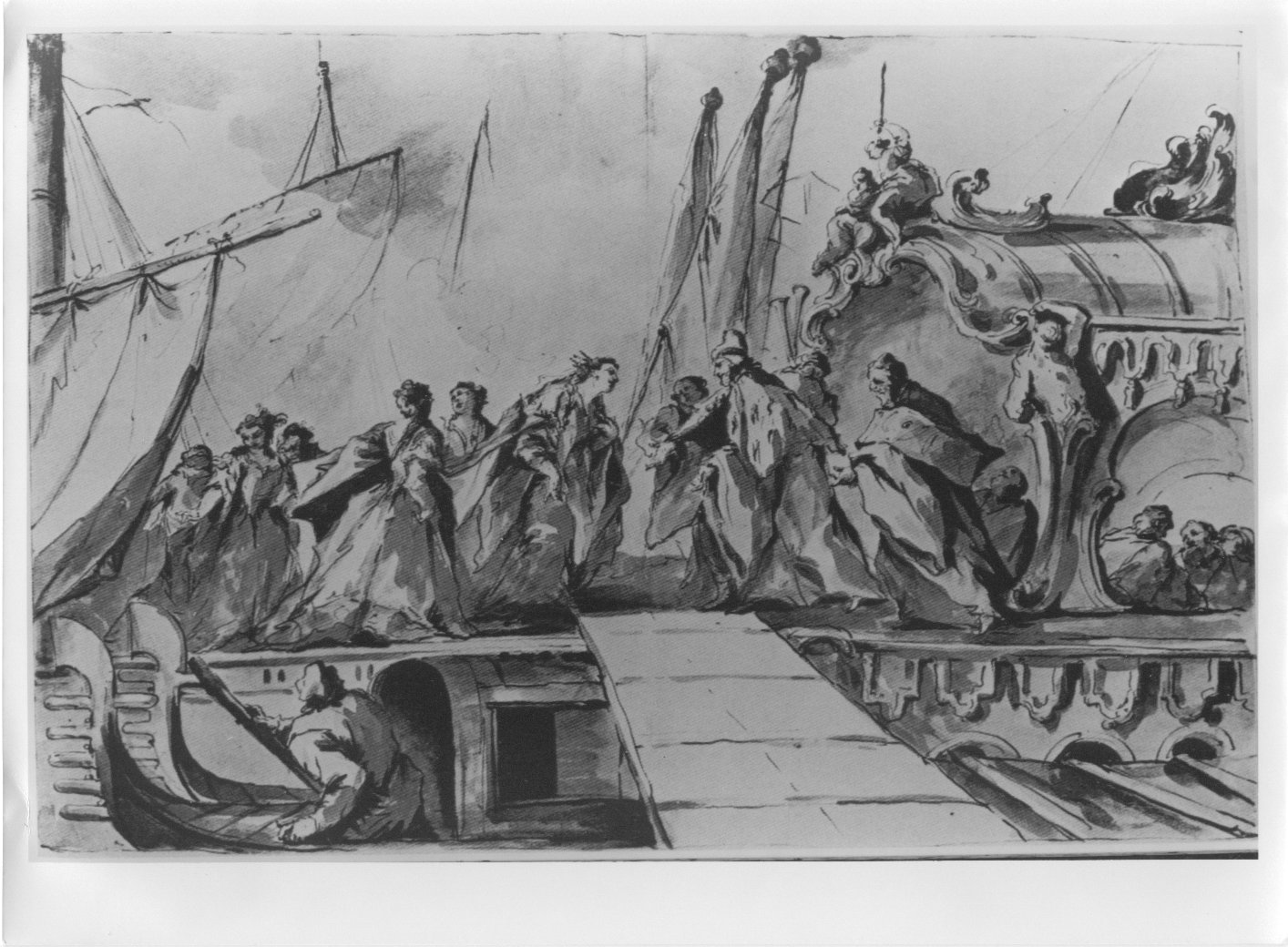Il doge Agostino Barbarigo accoglie trionfalmente a Venezia la regina Caterina Corner, Fasti veneziani (disegno) di Giovanni Antonio Guardi (XVIII)