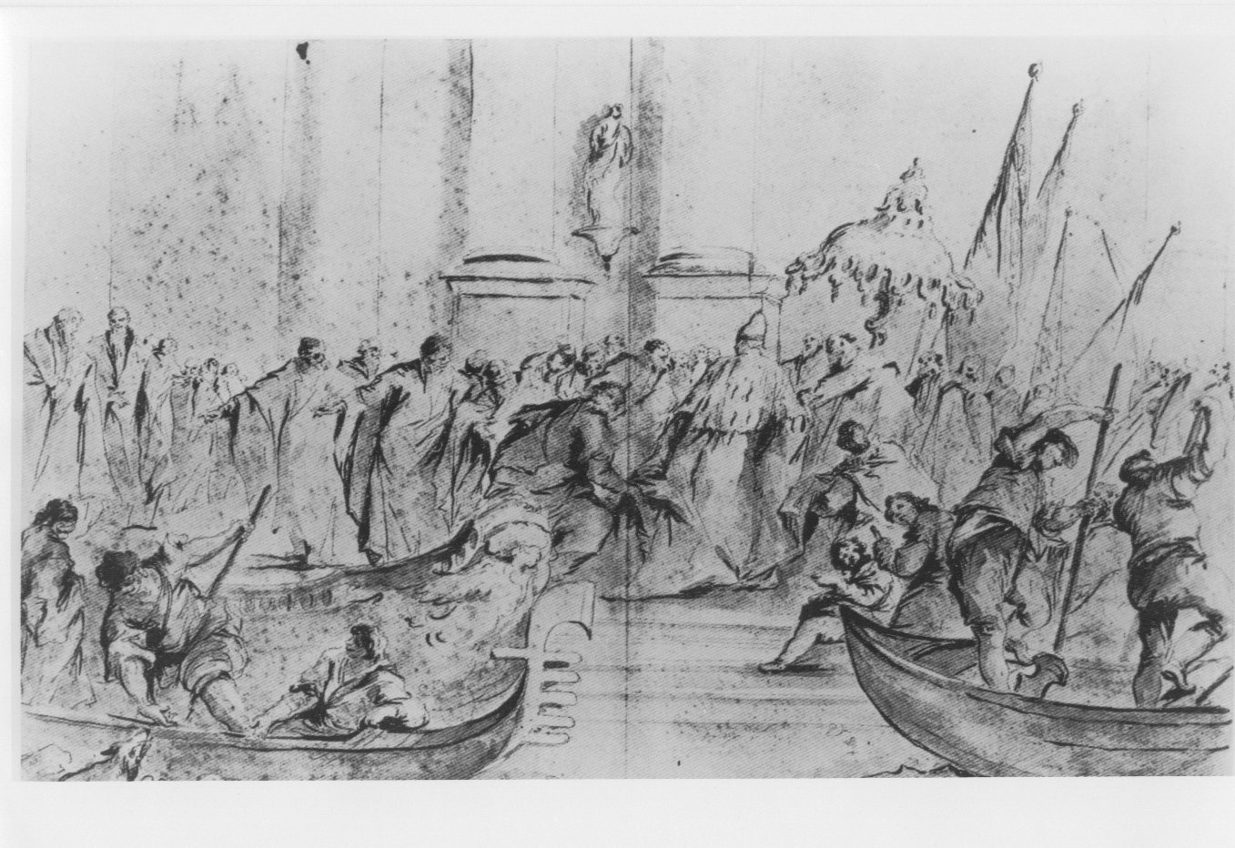 La visita del doge alla chiesa di San Giorgio Maggiore nel giorno di santo Stefano, Fasti veneziani (disegno) di Giovanni Antonio Guardi (XVIII)