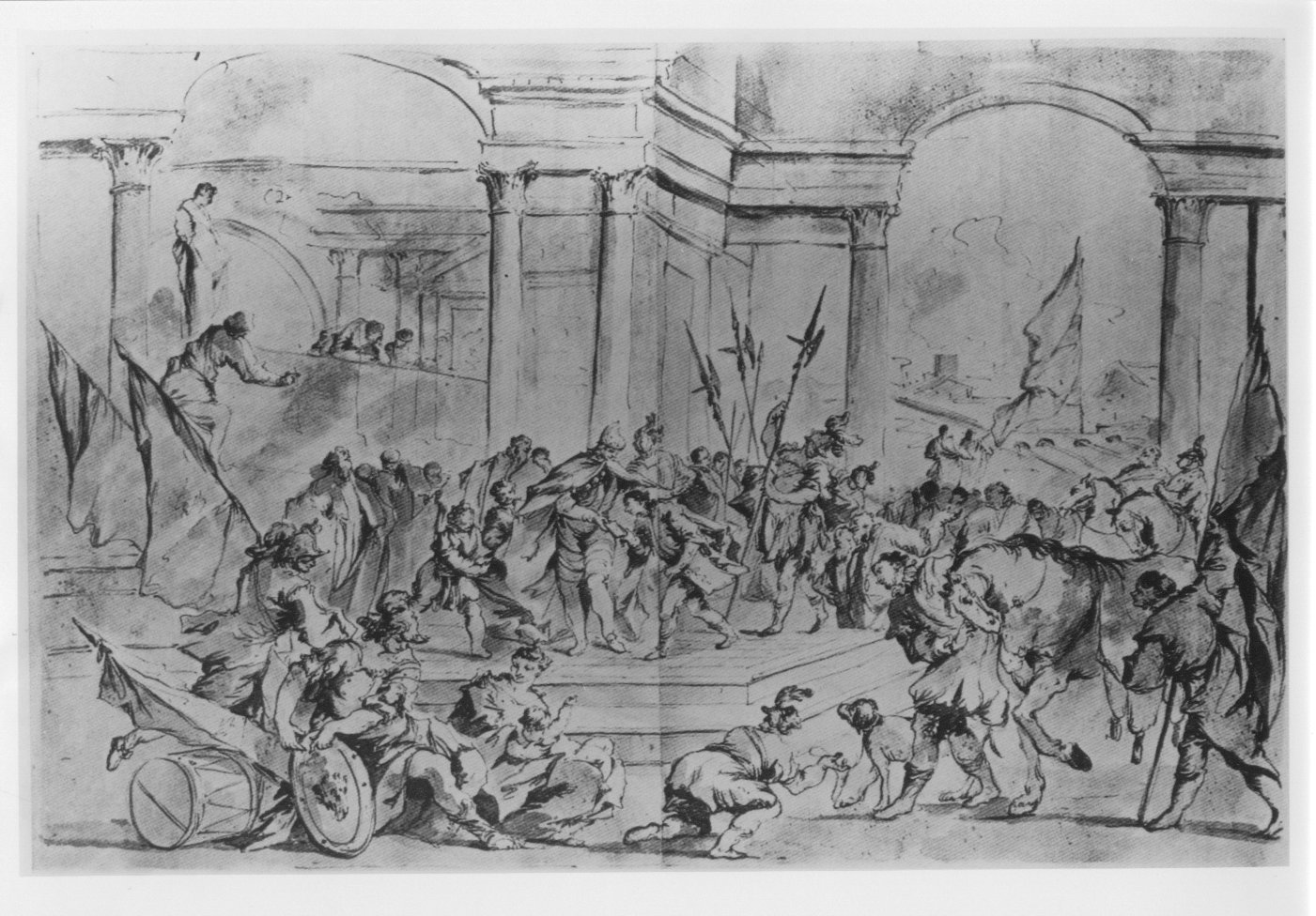 Alessio Comneno, figlio dell'imperatore Isacco II, chiede l'aiuto dei crociati per rivendicare il trono d'Oriente (1203), Fasti veneziani (disegno) di Giovanni Antonio Guardi (XVIII)