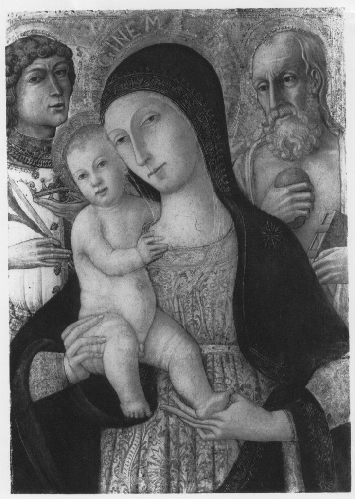 Madonna con il Bambino e i santi Miniato (?) e Girolamo (dipinto) di Matteo di Giovanni di Bartolo (bottega) (XV)