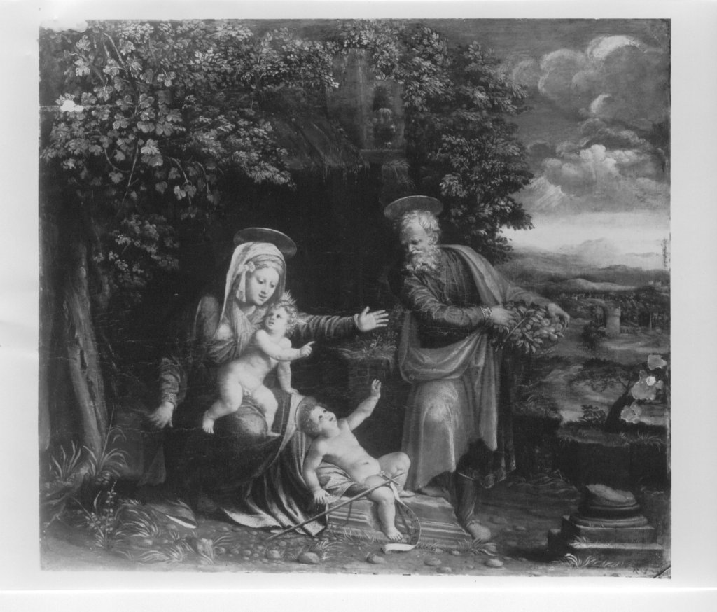 Riposo durante la fuga in Egitto con san Giovannino (dipinto) di Luteri Battista detto Dossi Battista (XVI)