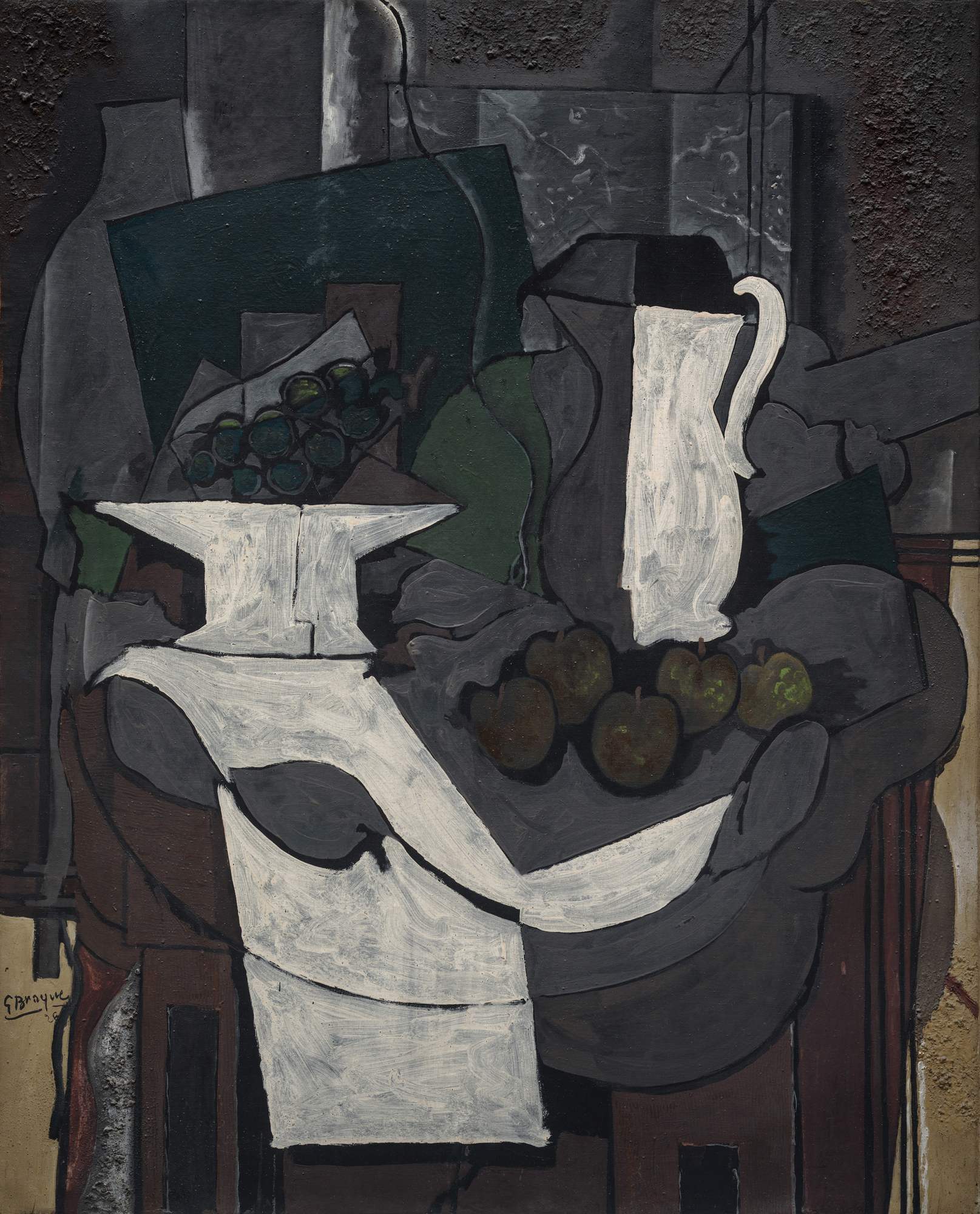 Fruttiera con uva (Le Compotier de raisins), natura morta (dipinto) di Braque Georges (secondo quarto XX)