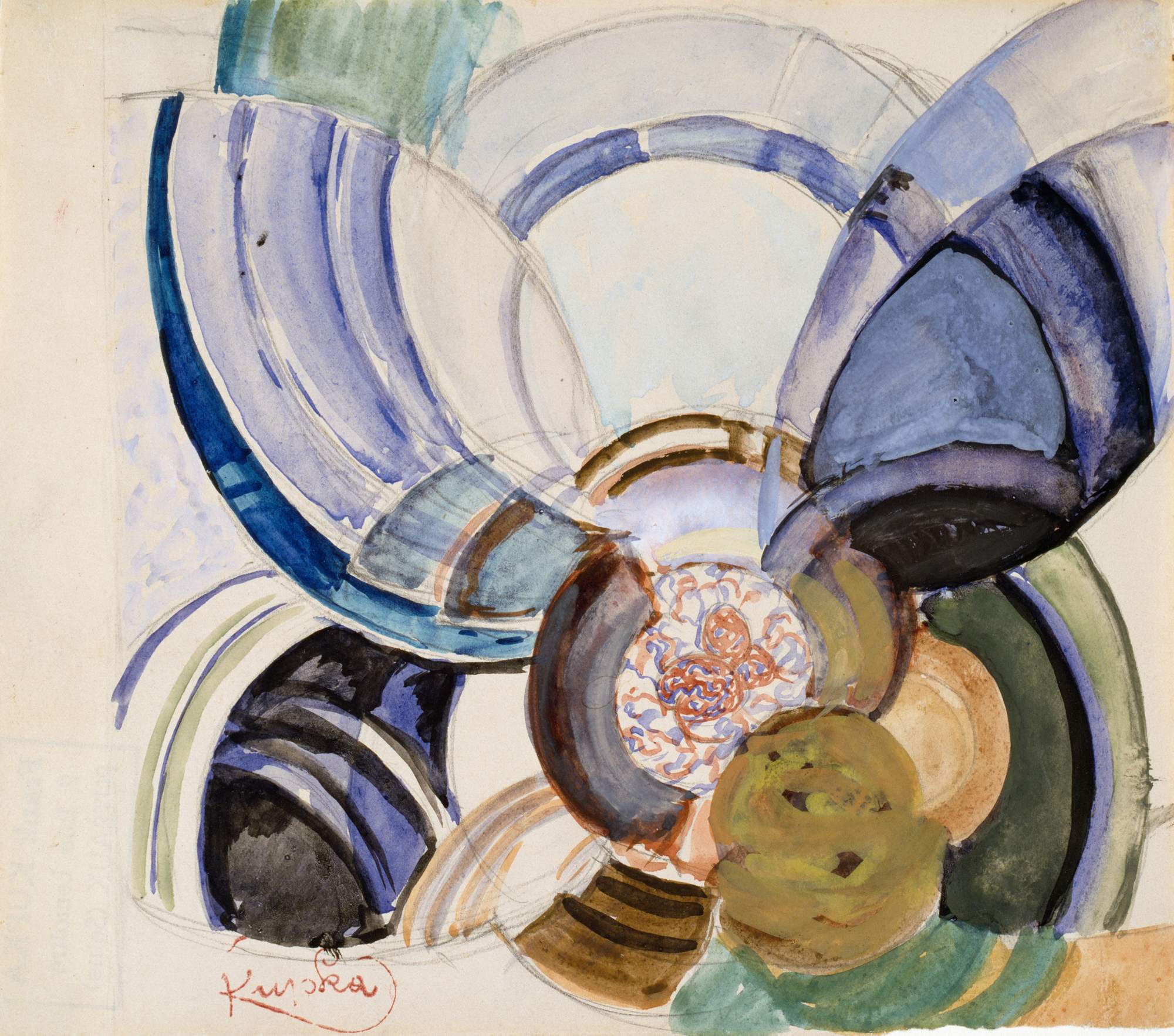 Intorno a un punto (Autour d'un point), composizione astratta (dipinto) di Kupka Frantisek (primo quarto XX)