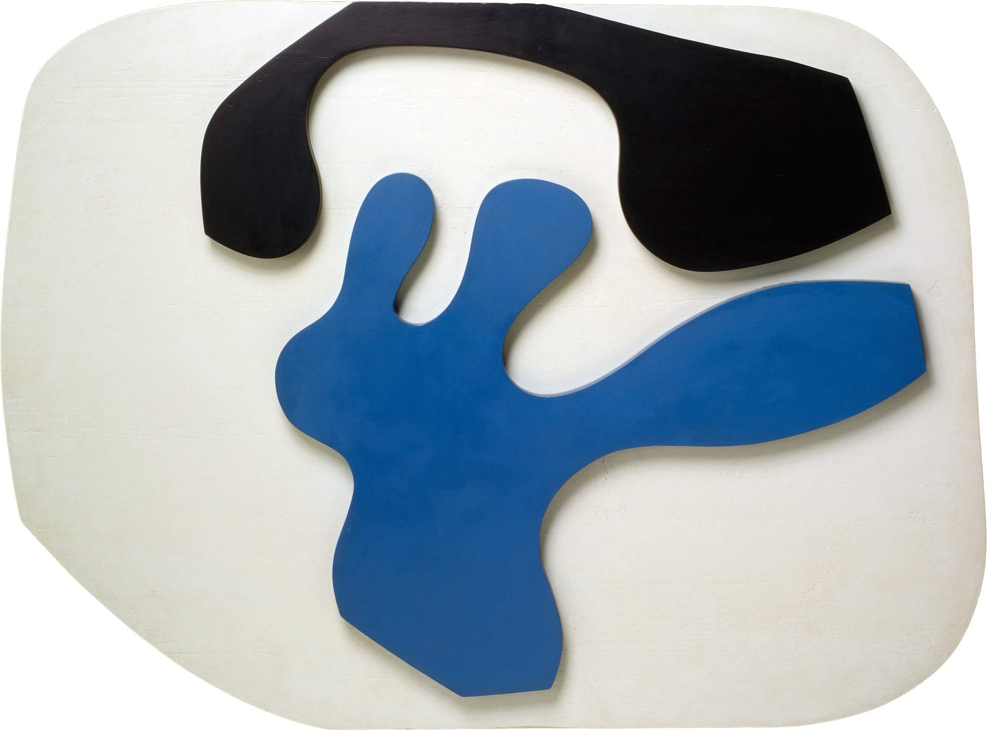 Scarpa azzurra rovesciata con due tacchi sotto una volta nera (Soulier bleu renversé à deux talons, sous une voûte noire), composizione astratta (rilievo) di Arp Jean (secondo quarto XX)