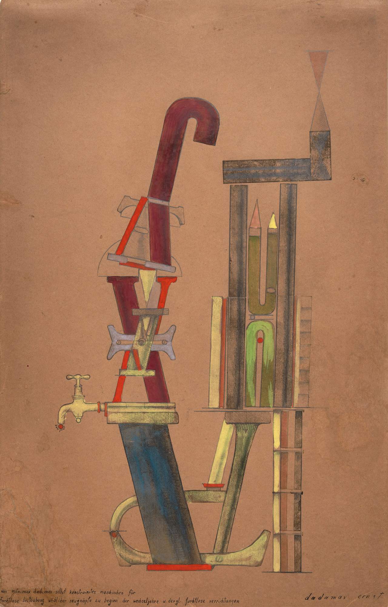 Piccola macchina costruita da minimax dadamax in persona (Von minimax dadamax selbst konstruirtes maschinchen), composizione meccanica (dipinto) di Ernst Max (primo quarto XX)