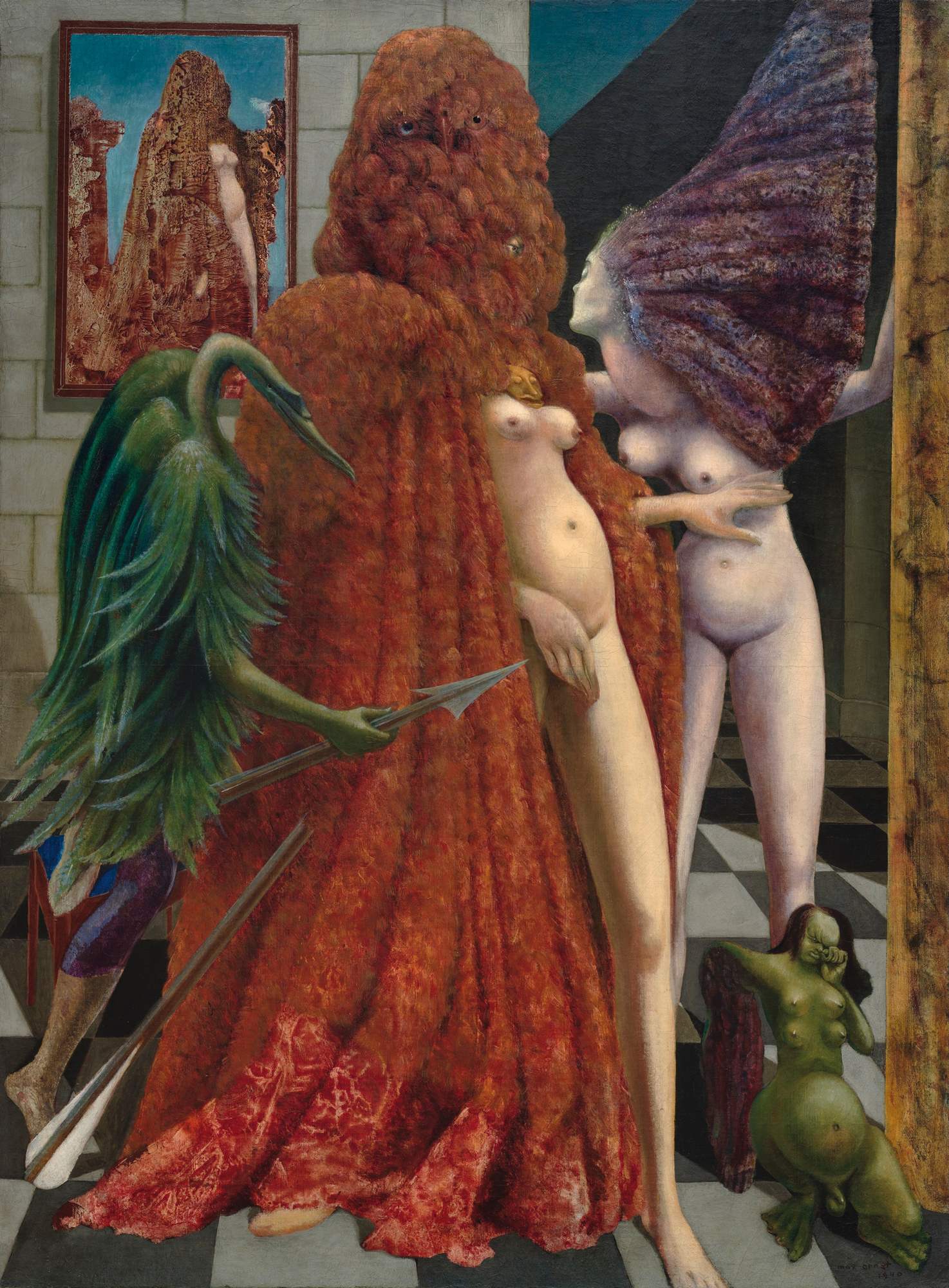 La vestizione della sposa (La Toilette de la mariée), figure antropomorfe (dipinto) di Ernst Max (secondo quarto XX)