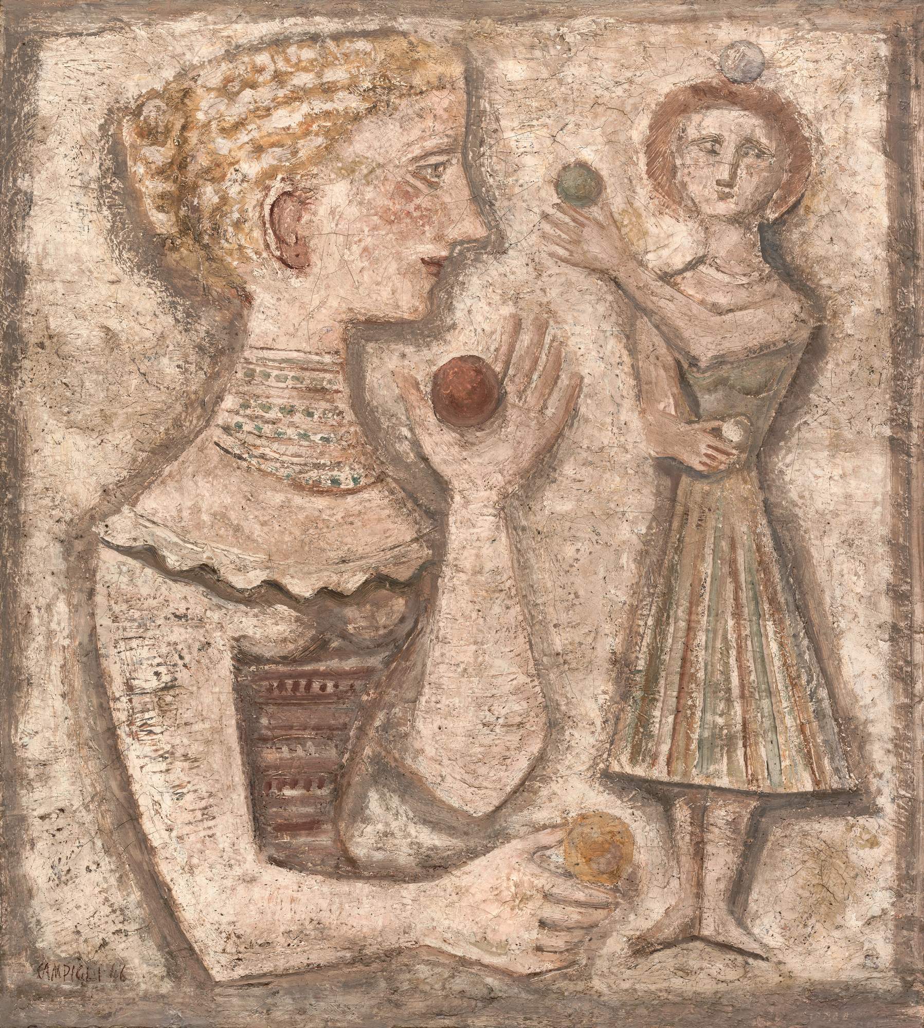 Il gioco a palla, figure femminili con palla (dipinto) di Campigli Massimo (secondo quarto XX)