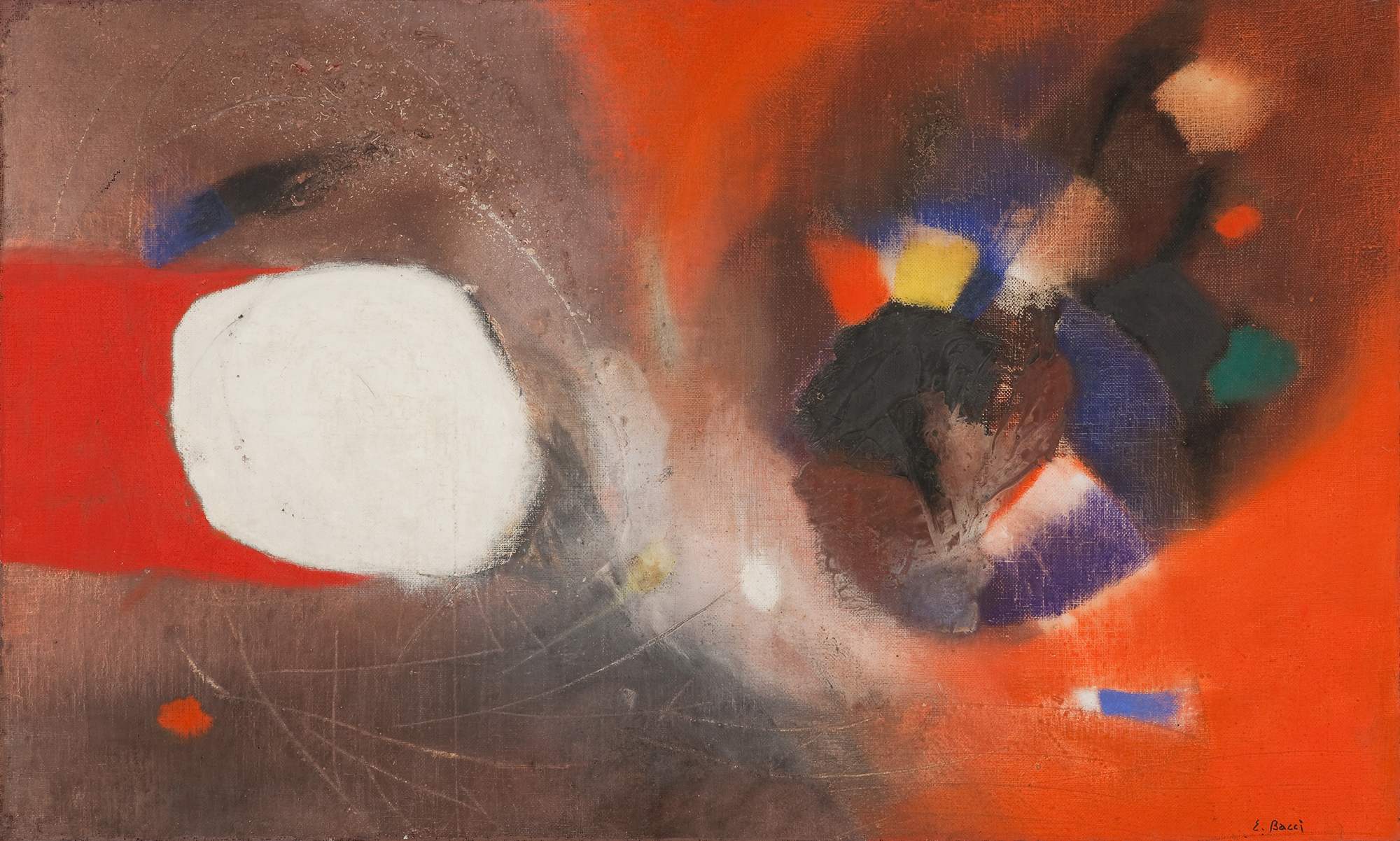 Avvenimento #292 (Incontro), composizione astratta (dipinto) di Bacci Edmondo (terzo quarto XX)