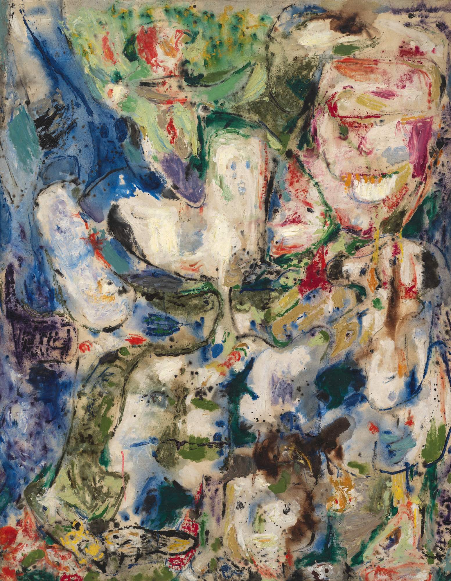 Senza titolo, figure umane e uccello (dipinto) di Asger Jorn (terzo quarto XX)