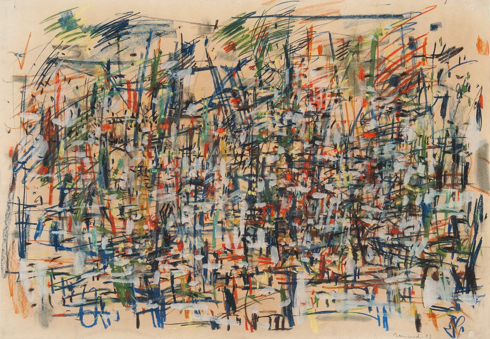 Trasparenze degli elementi, composizione astratta (dipinto) di Parmeggiani Tancredi detto Tancredi (terzo quarto XX)