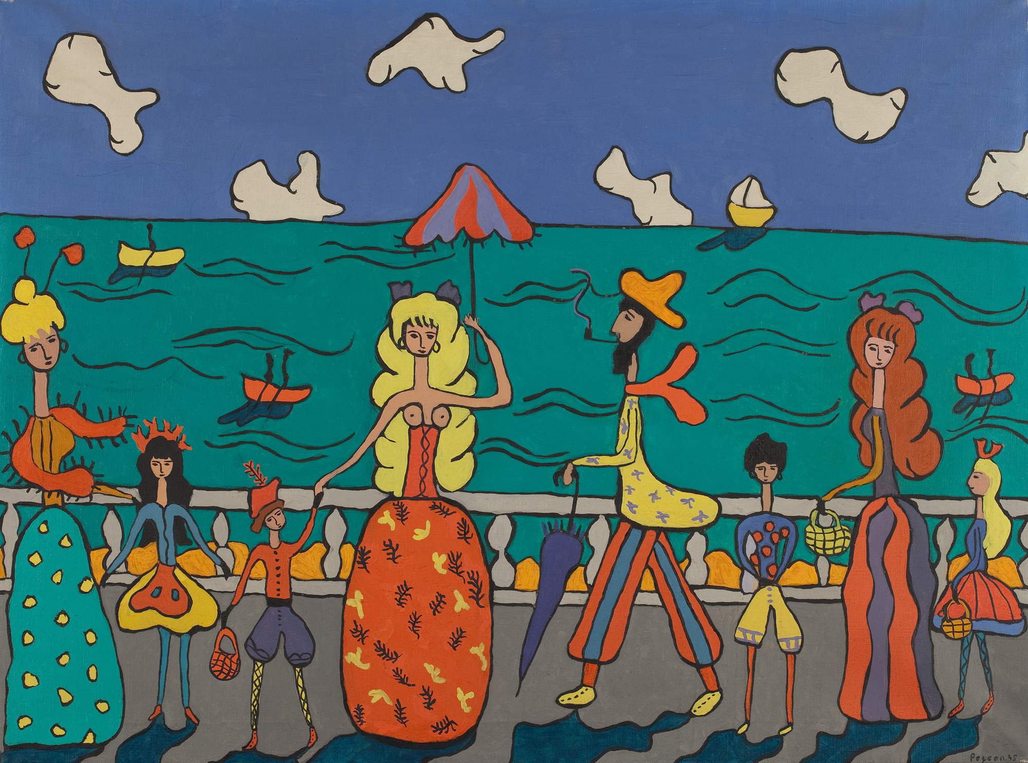 Al mare (At the Seaside), figure sulla spiaggia (dipinto) di Vail Pegeen detta Pegeen (secondo quarto XX)