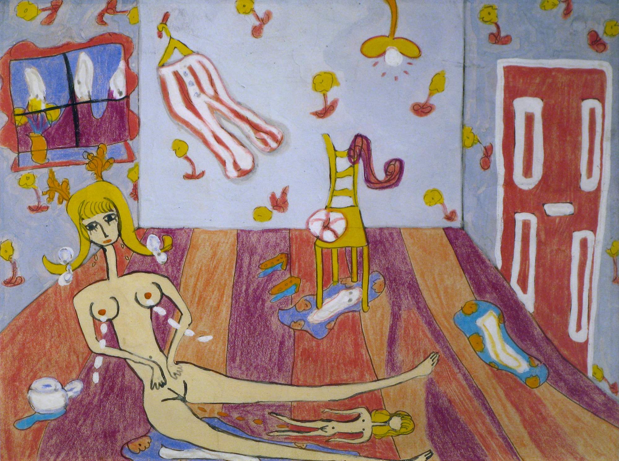 Il parto (Childbirth), interno con figura femminile (dipinto) di Vail Pegeen detta Pegeen (metà XX)