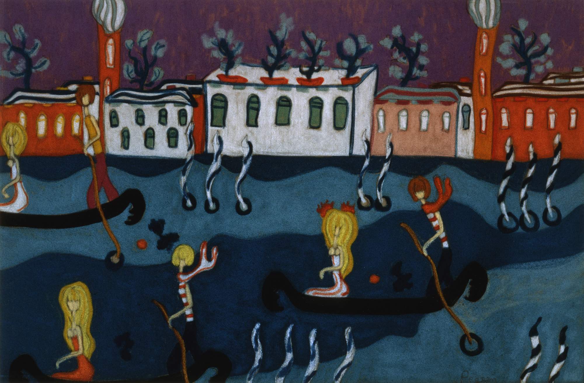 Palazzo Venier - Canal Grande, paesaggio e figure umane (disegno) di Vail Pegeen detta Pegeen (terzo quarto XX)