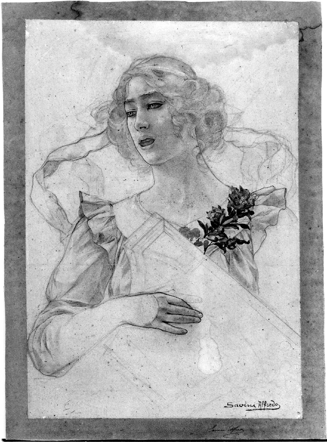 Donna che canta, figura femminile (dipinto, opera isolata) di Savini Alfredo (sec. XIX)