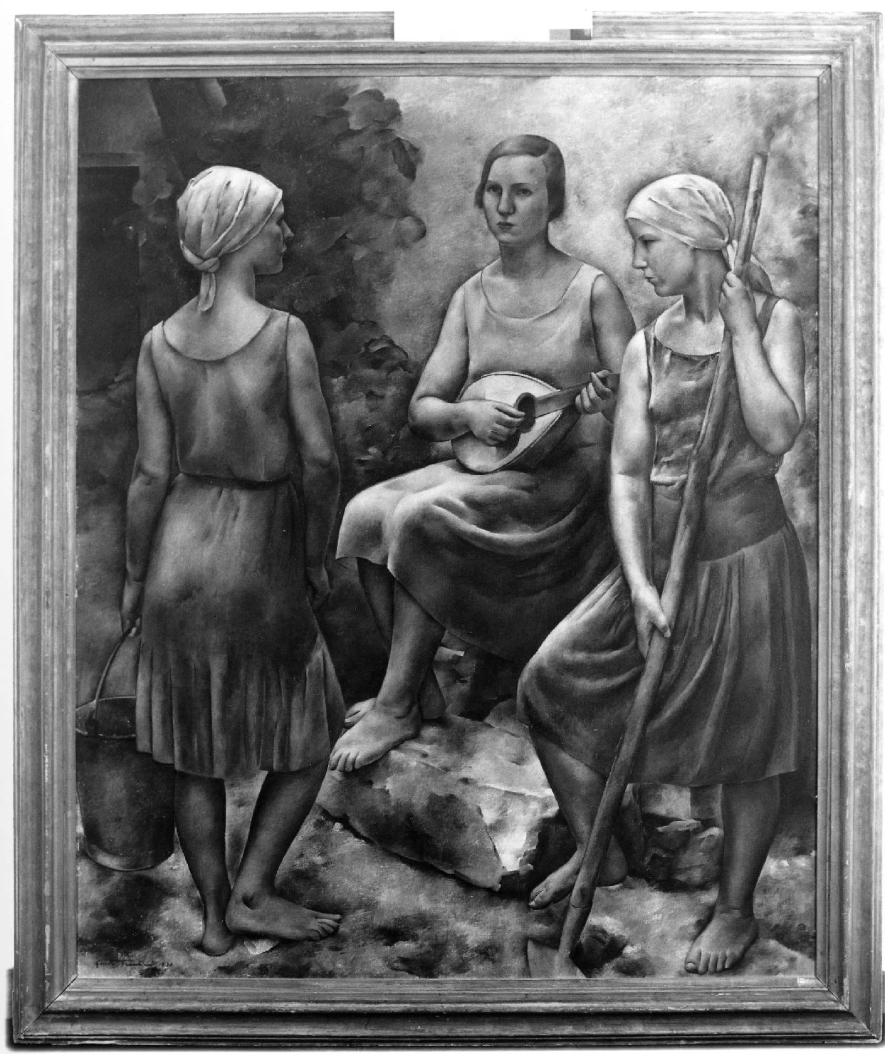 Nell'orto, figure femminili a colloquio (dipinto, opera isolata) di Trentini Guido (sec. XX)