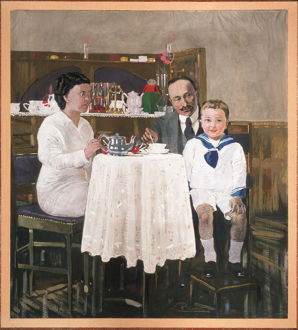 La famiglia Consolaro Girelli oppure Il Té, ritratto di gruppo (dipinto, opera isolata) di Casorati Felice (XX)