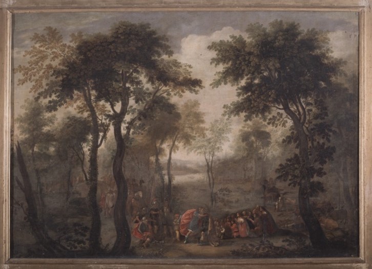 Paesaggio con l’incontro di Esaù e Giacobbe (dipinto) - ambito romano (fine/ inizio XVI-XVII)