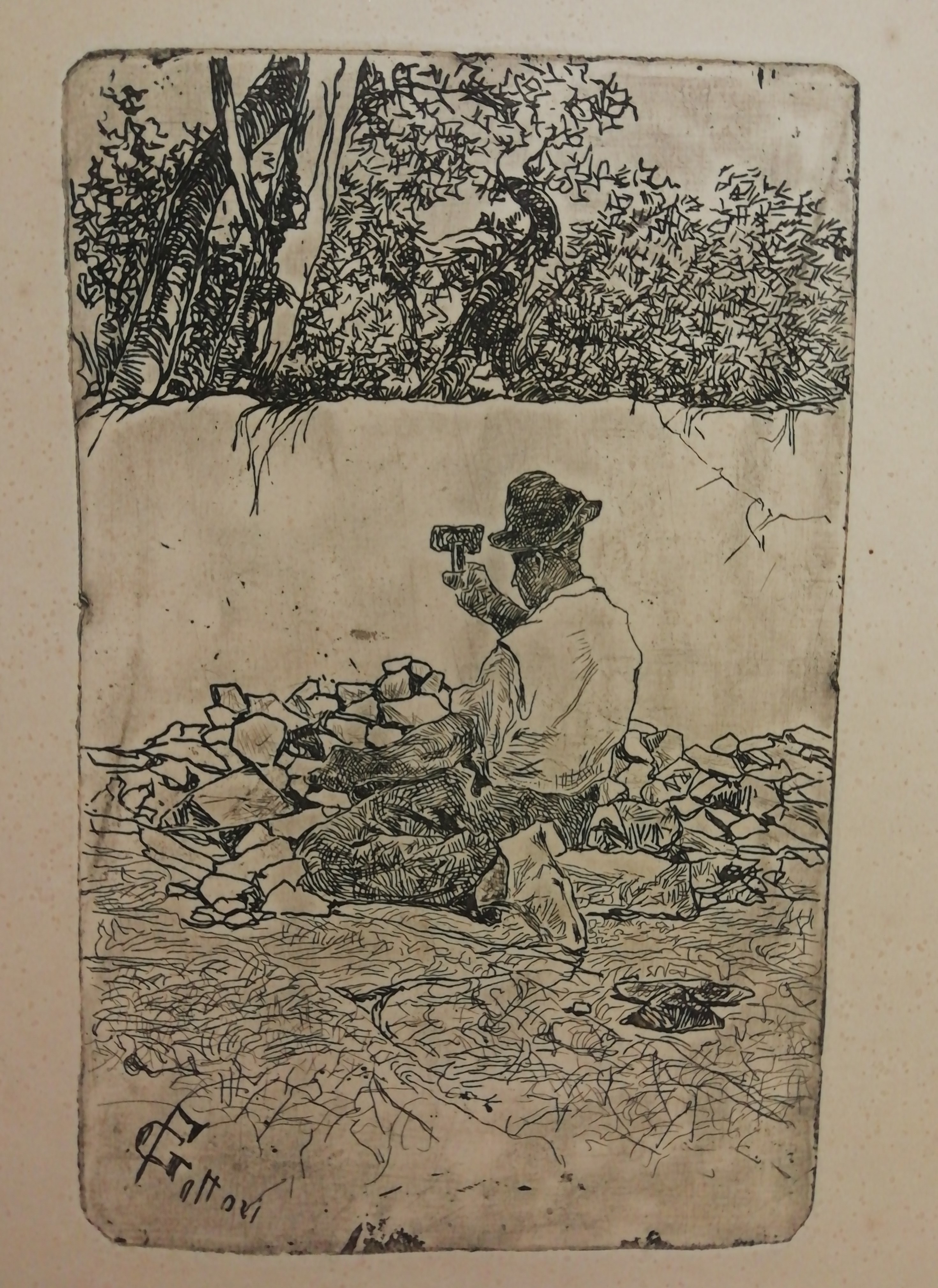 Spaccasassi, figura maschile a lavoro (stampa) di Fattori Giovanni (attribuito) (XIX/XX secolo)