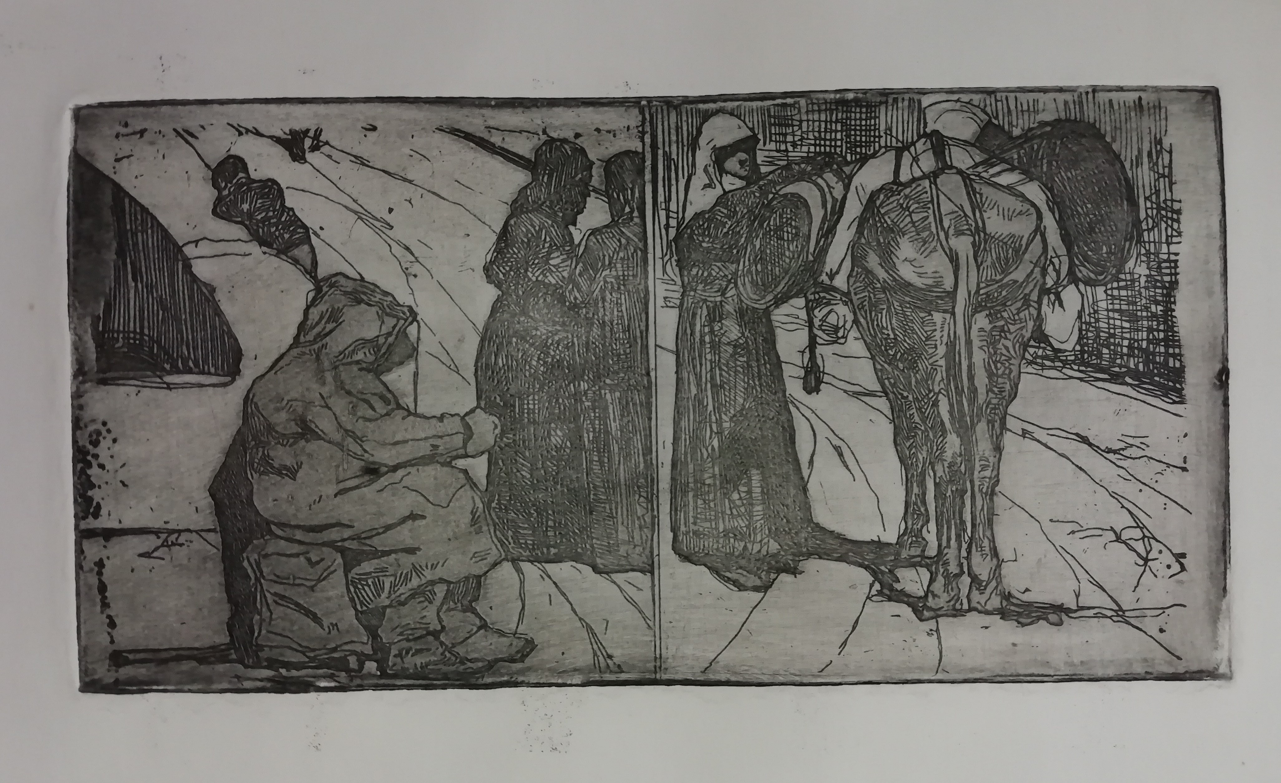 Due studi, paesaggio con figure e animali (stampa) di Fattori Giovanni (attribuito) (XIX/XX)