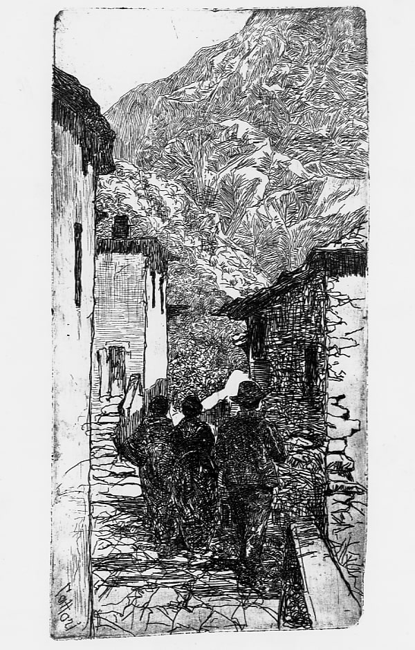 Una via di S. Piero a Sieve, paesaggio (stampa) di Fattori Giovanni (XIX/ XX)