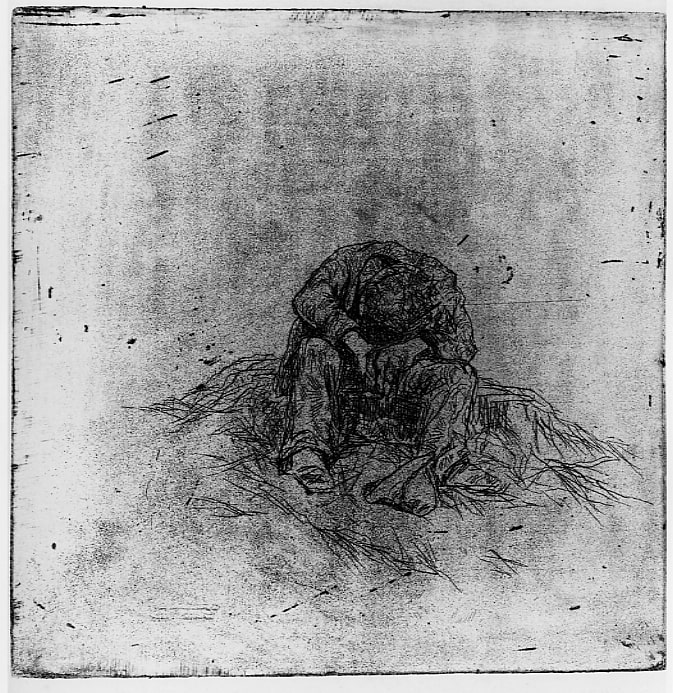 Il vagabondo, figura maschile (stampa) di Fattori Giovanni (XIX/ XX)