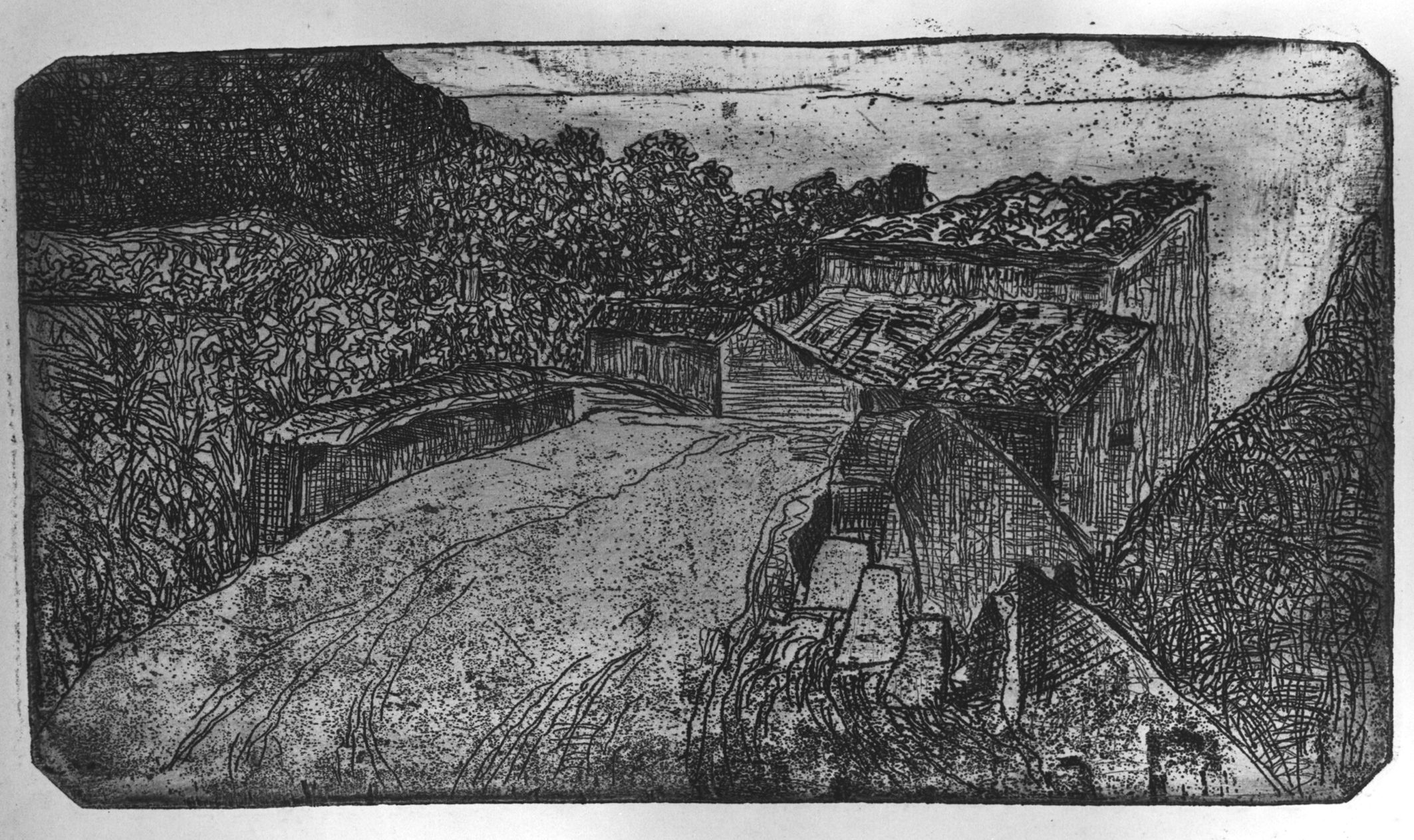 Un ponte sull’Affrico, paesaggio (stampa) di Fattori Giovanni (XIX/ XX)