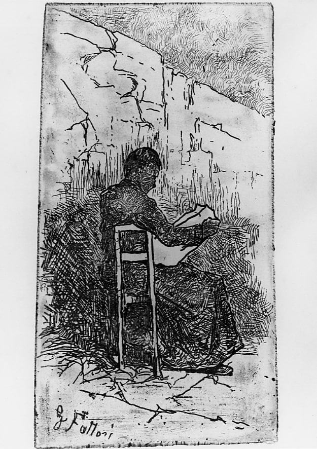 La lettura, figura seduta (stampa) di Fattori Giovanni (XIX/ XX)