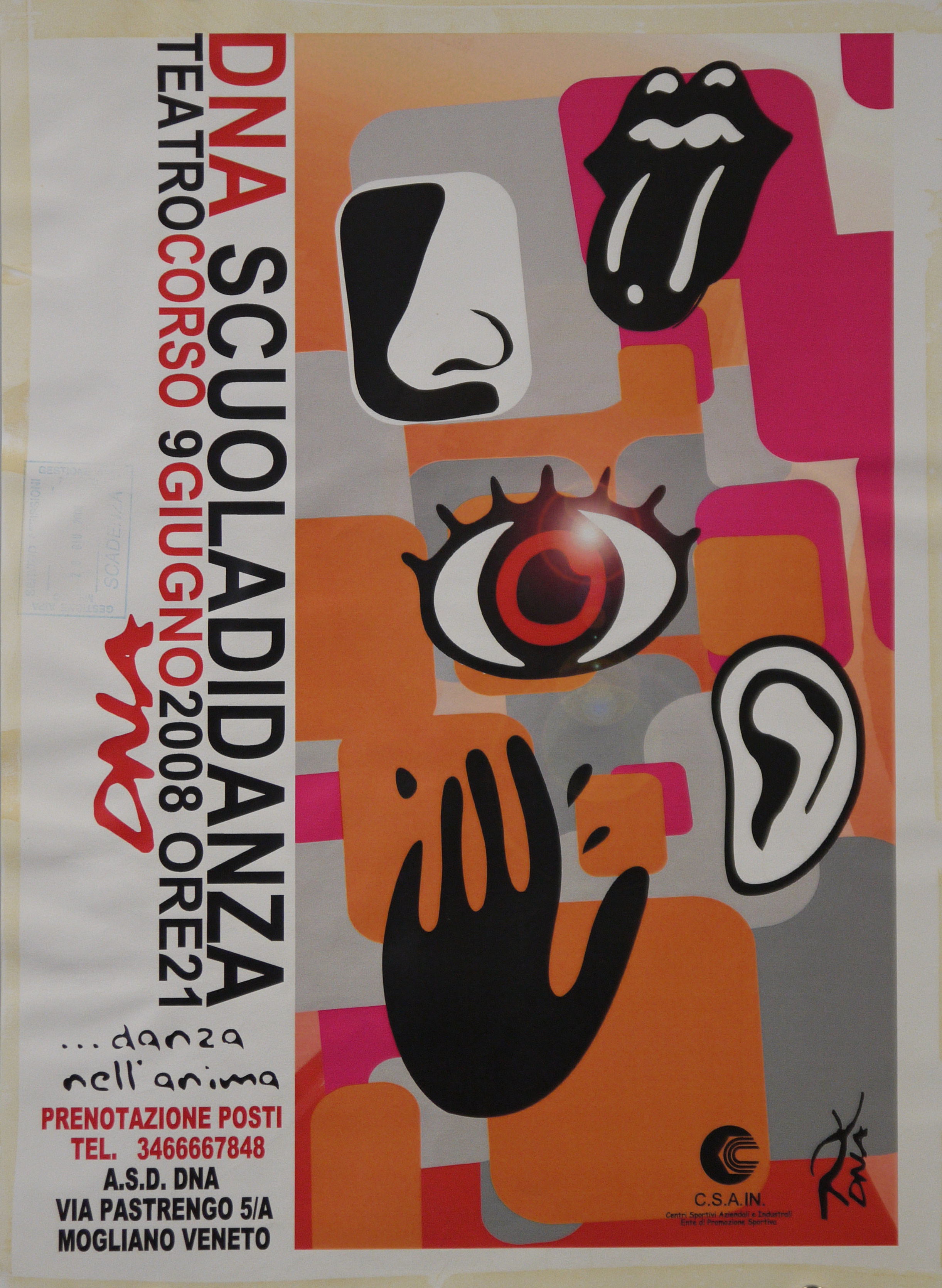bocca, naso, occhio, mano, orecchio su fondo con motivi geometrici (locandina) - ambito veneto (inizio XXI)