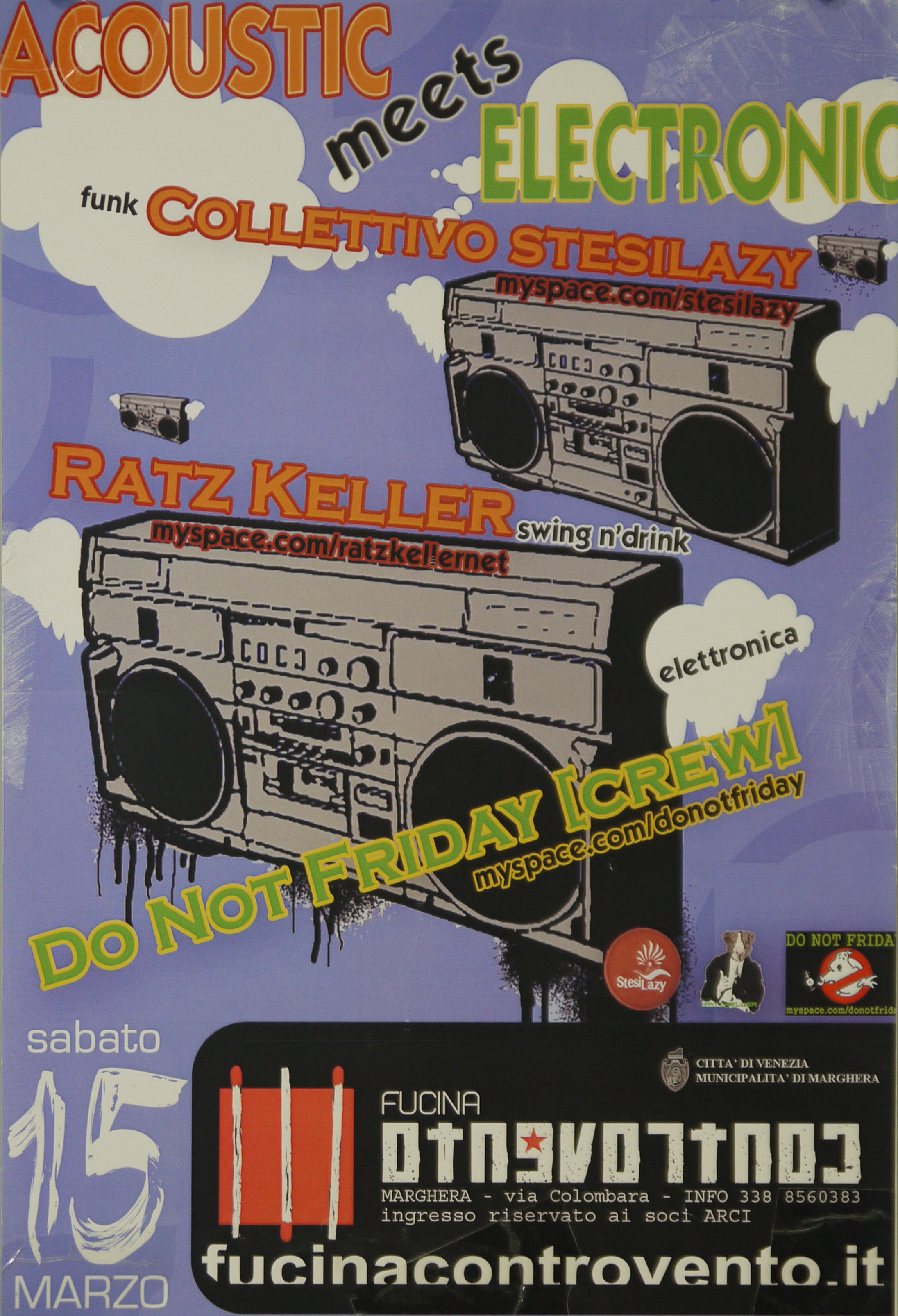 nuvole e stereo, lettori musicassette (locandina) - ambito veneto (inizio XXI)