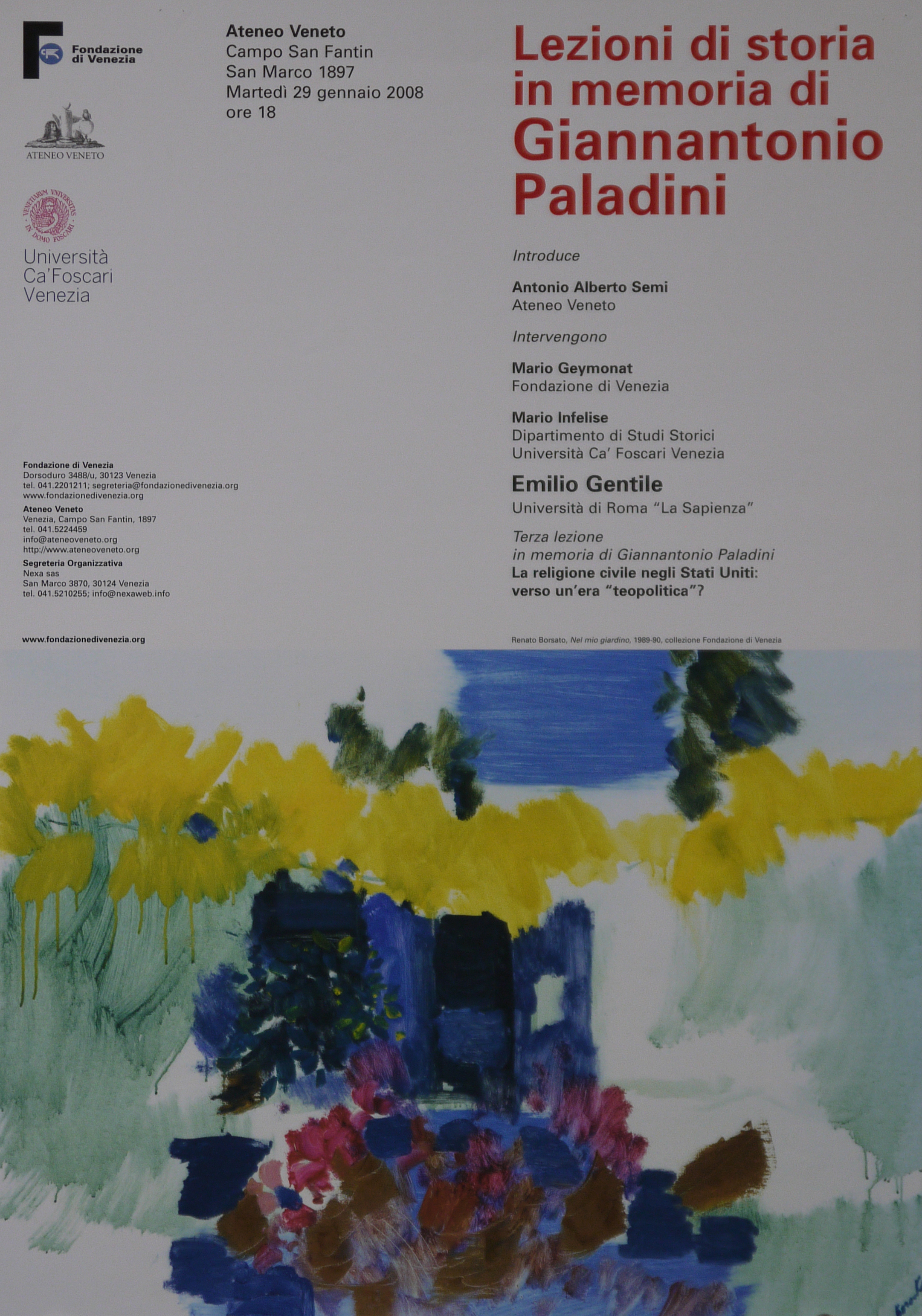 riproduzione fotografica del dipinto di Renato Borsato, Nel mio giardino, 1989-90, collezione Fondazione di Venezia (locandina) - ambito veneto (inizio XXI)