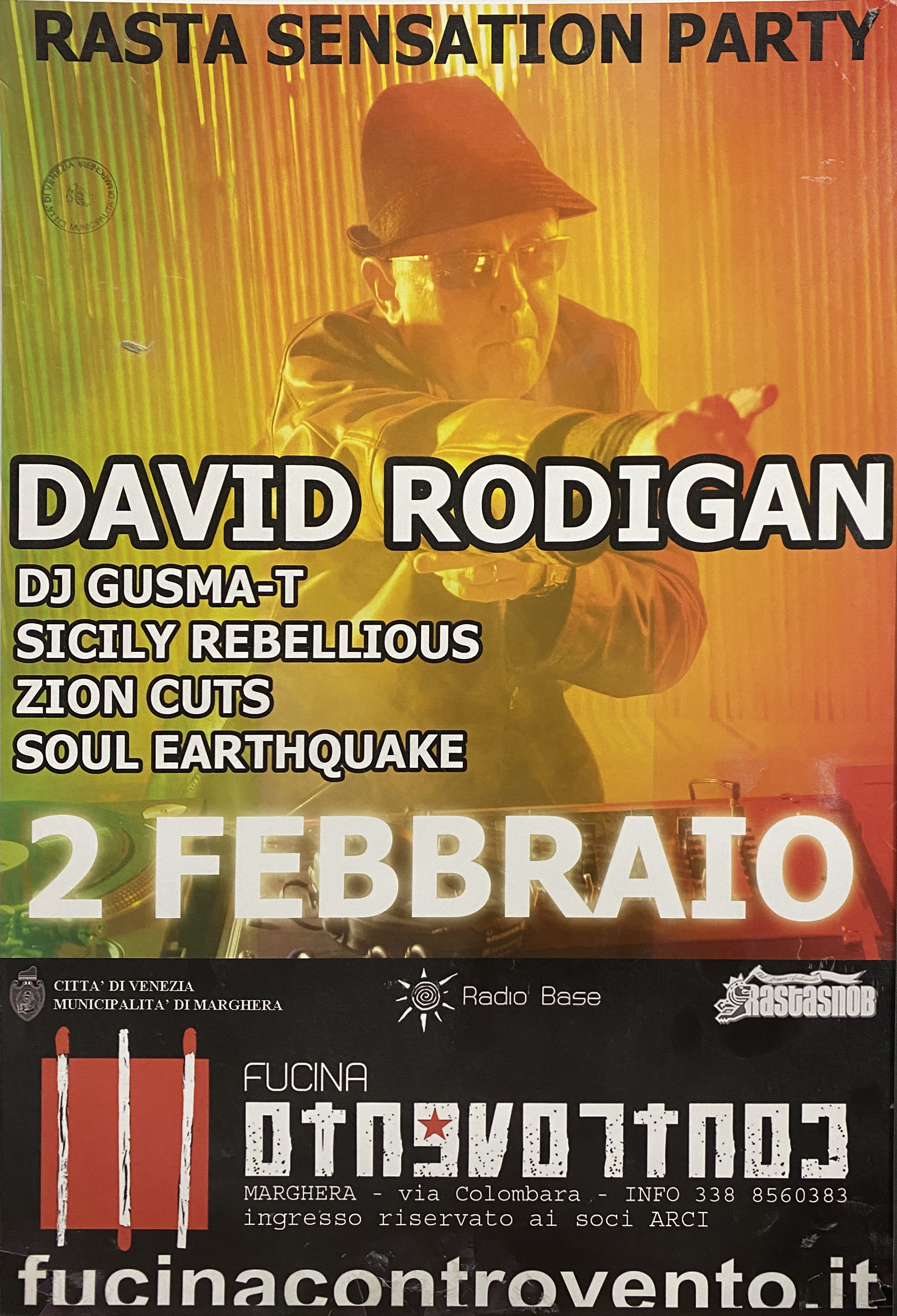elaborazione grafica di una fotografia raffigurante il disc jockey britannico David Rodigan (locandina) - ambito veneto (inizio XXI)