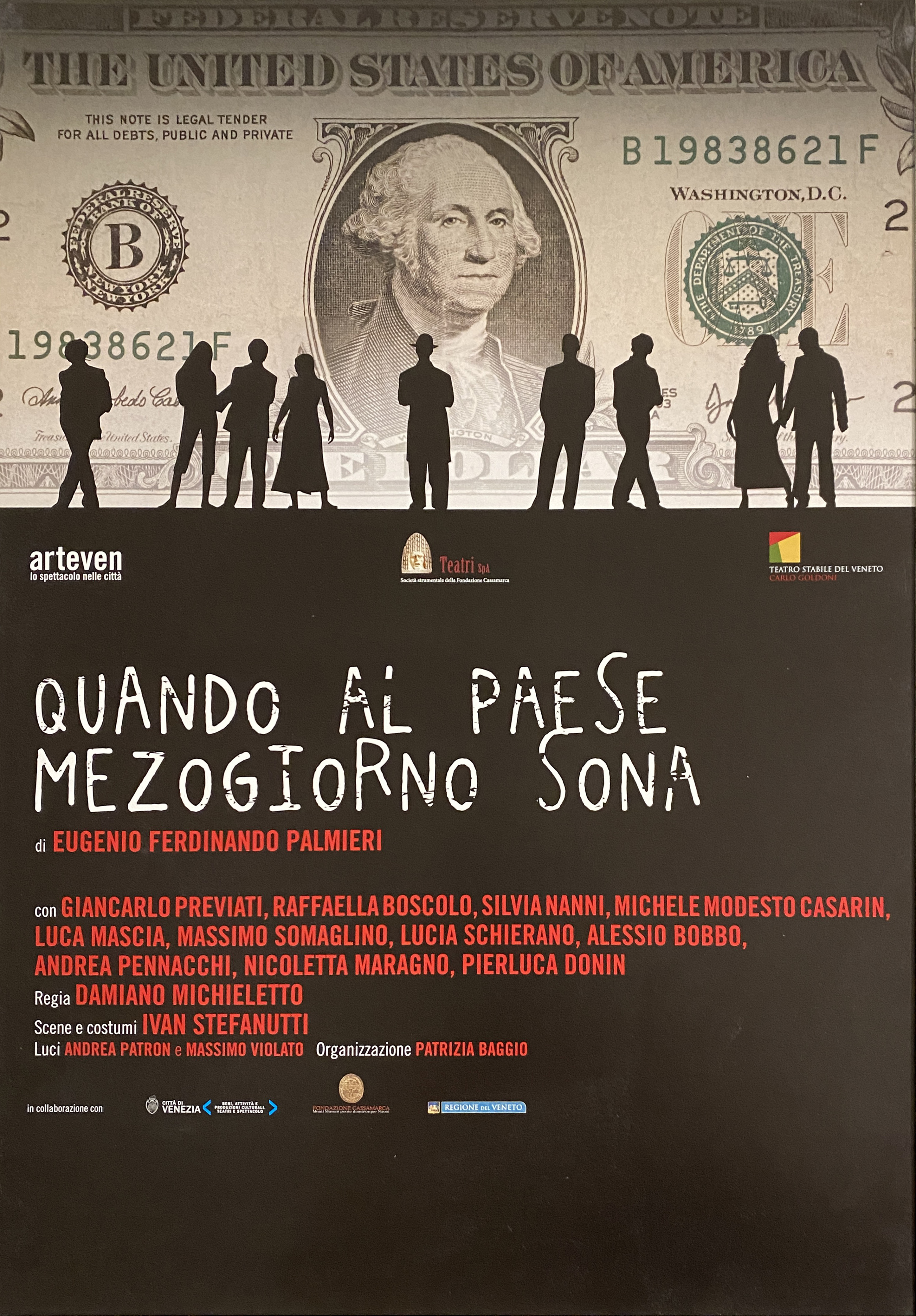 grafica con un dollaro e sagome di figure femminili e maschili (locandina) - ambito veneto (fine/ inizio XXI)