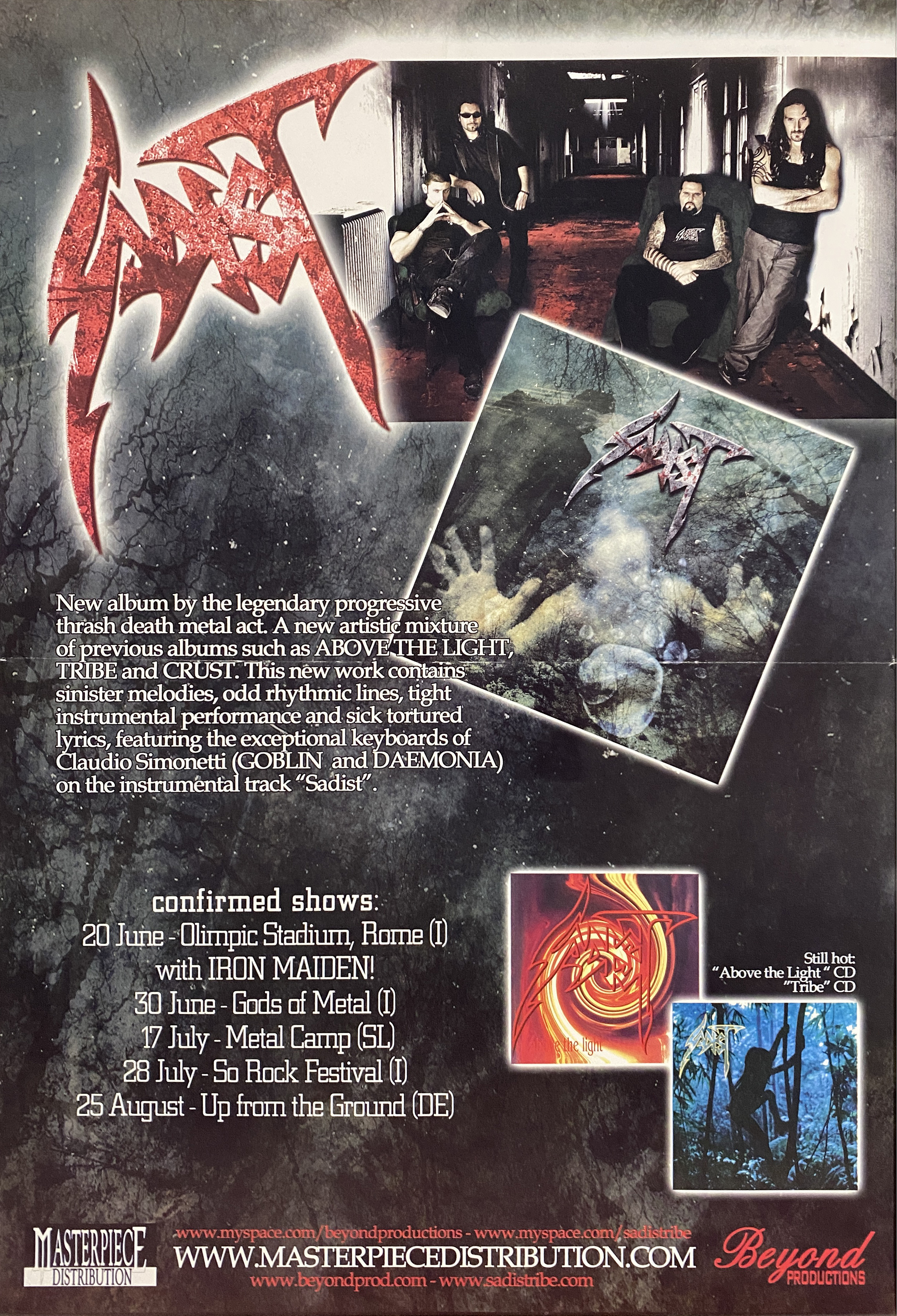 grafica, e riproduzione di copertine di album e fotografia raffigurante la band musicale genovese Sadist (locandina) - ambito veneto (inizio XXI)