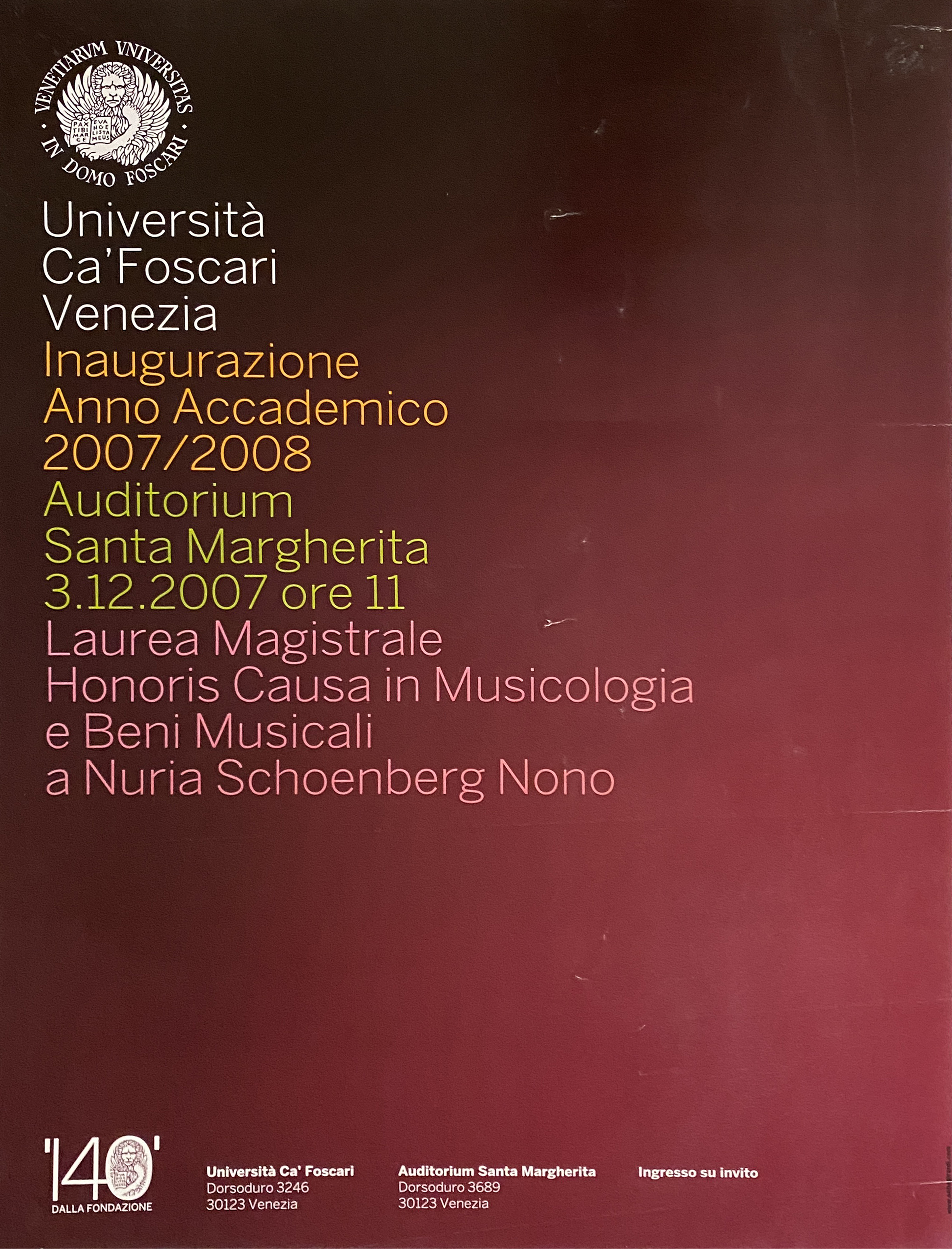 grafica con sfondo sfumato e scritte (locandina) di Sebastiano Girardi Studio (inizio XXI)