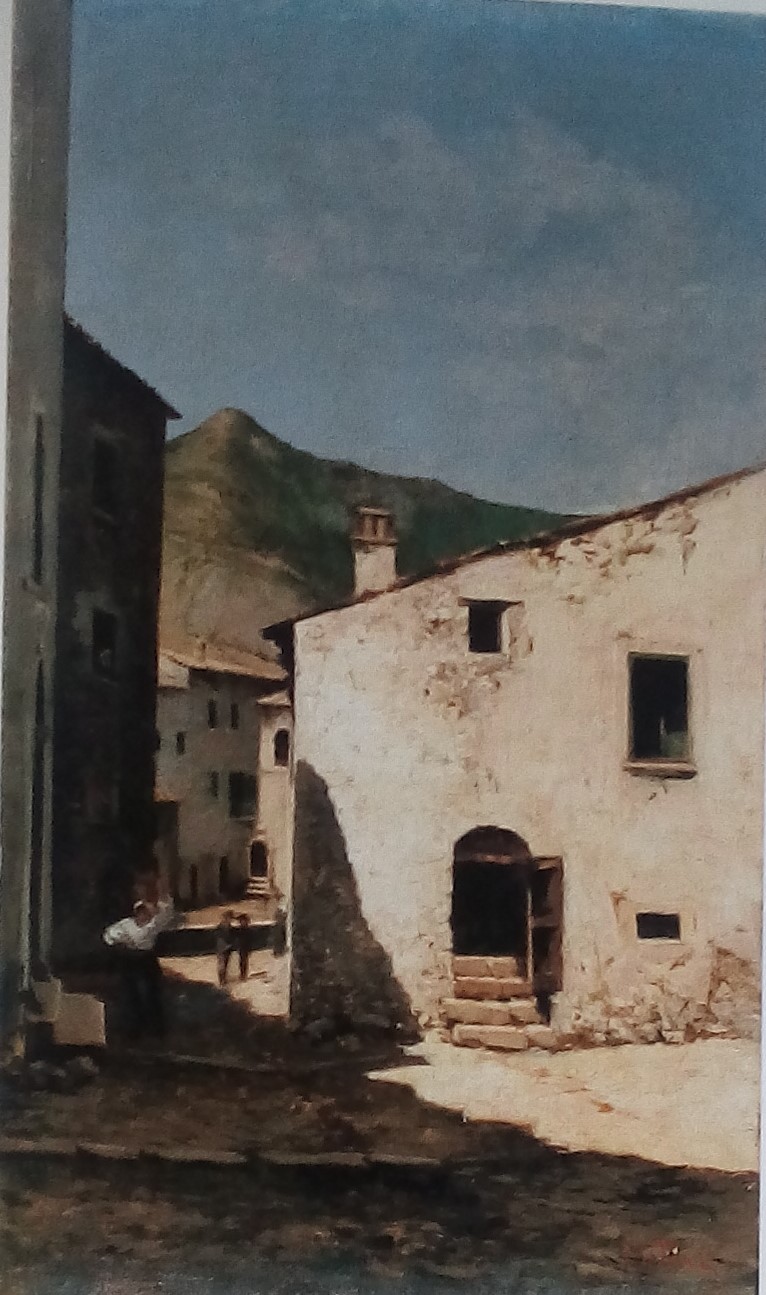 Via del Leone a Castel di Sangro, paesaggio campestre (dipinto, opera isolata) di Patini Teofilo (attribuito) (fine XIX)