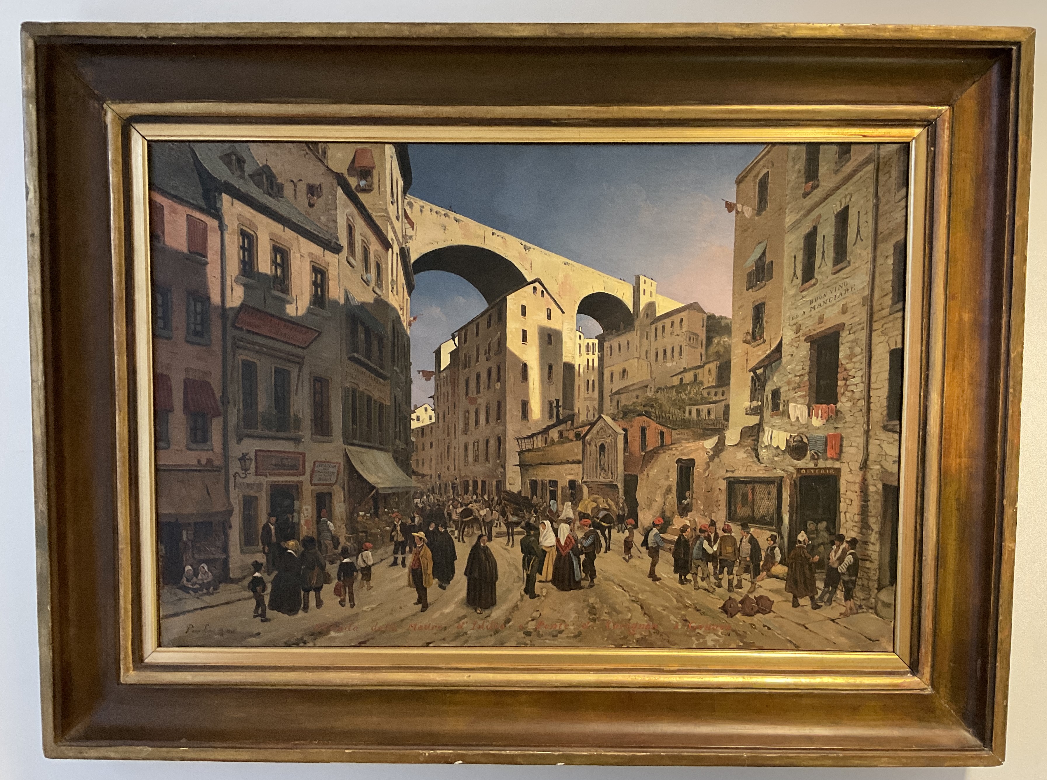 Strada della Madre d’Iddio e Ponte di Carignan a Genova (iscrizione dipinta in rosso in basso), Strada, ponte (dipinto, opera isolata) di Pieter van Loon (prima metà XIX)