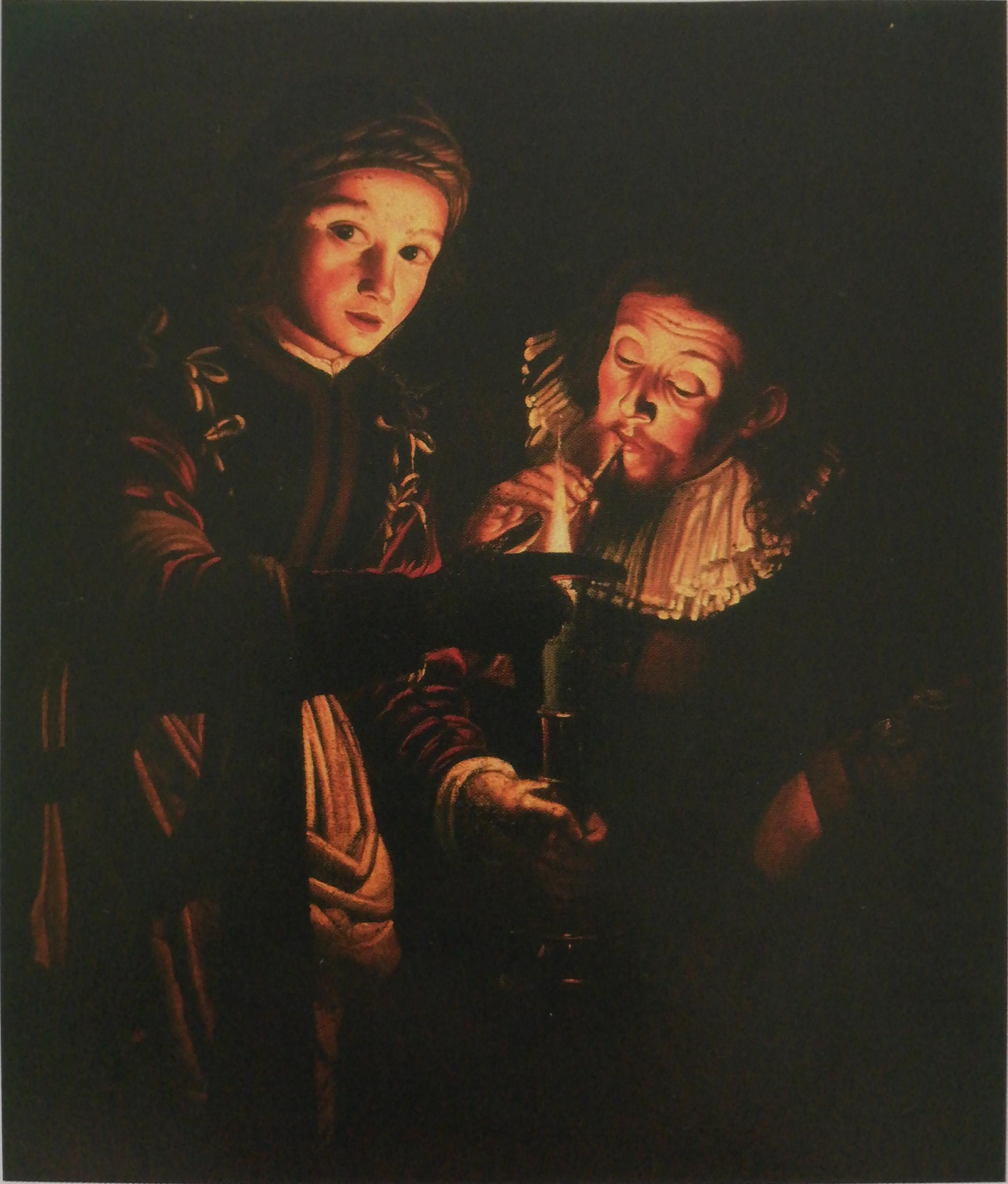 Uomo che si accende la pipa aiutato da un giovane servitore, Uomo che fuma (dipinto, opera isolata) di Adam de Coster (maniera) (prima metà XVII)