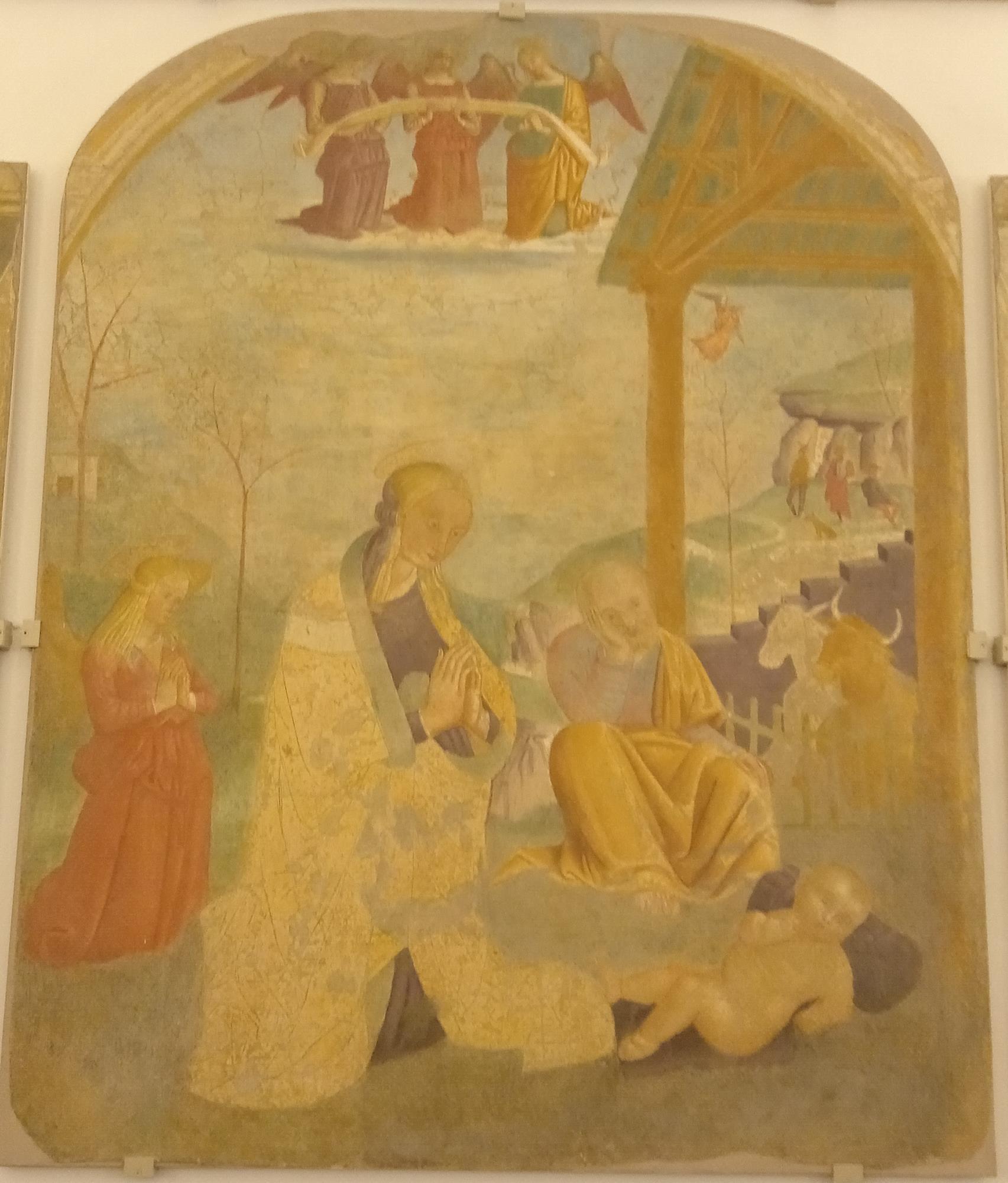 Madonna e San Giuseppe in adorazione di Gesù Bambino (dipinto, elemento d'insieme) di Tiberio d'Assisi (attribuito) (prima metà sec. XVI)