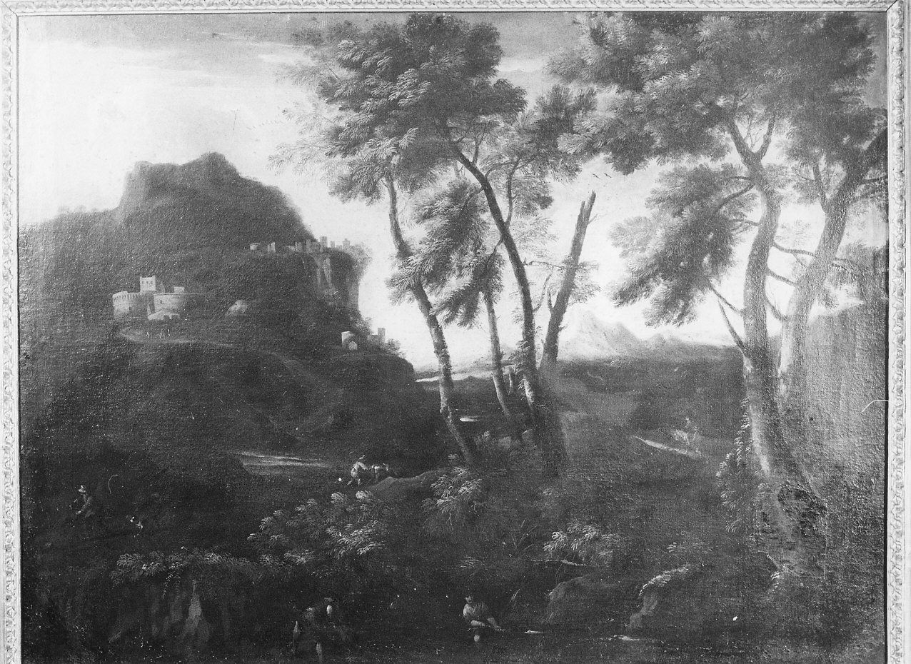 Paesaggio con figure (dipinto, pendant) di Jacob de Heusch (attribuito) - ambito olandese (fine XVII)