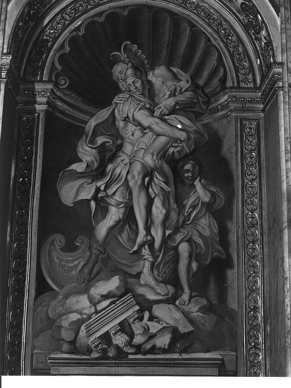 Enea fugge da Troia con Anchise e Ascanio (dipinto, elemento d'insieme) di De Ferrari Lorenzo (secondo quarto XVIII)
