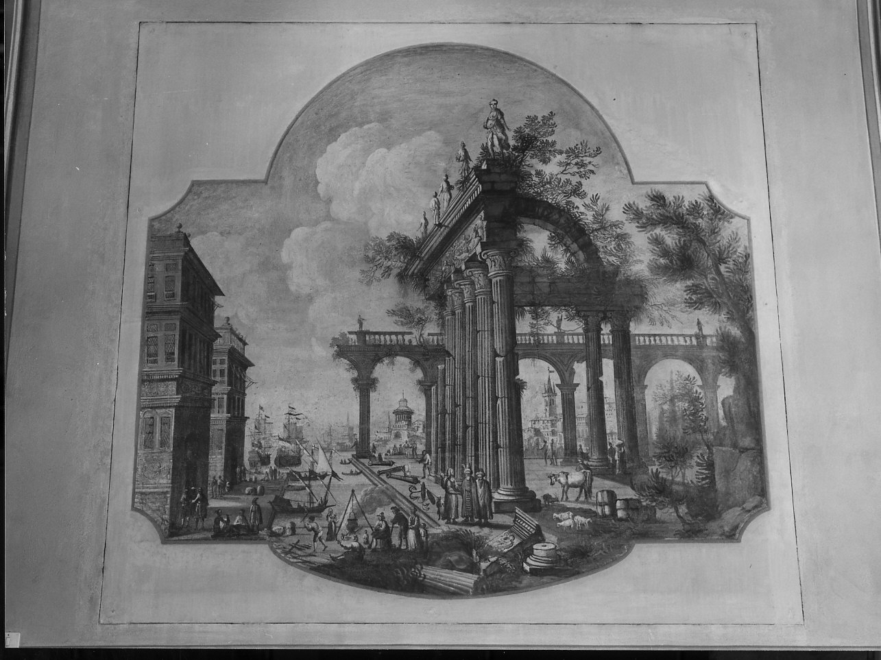 paesaggio con architetture (dipinto, opera isolata) - ambito ligure (fine XVIII)