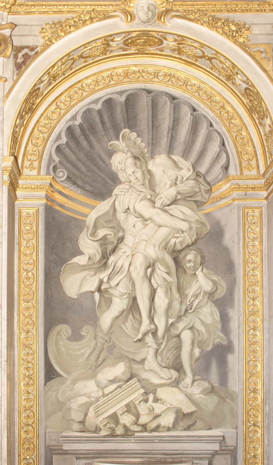 Enea fugge da Troia con Anchise e Ascanio (dipinto, elemento d'insieme) di De Ferrari Lorenzo (secondo quarto XVIII)