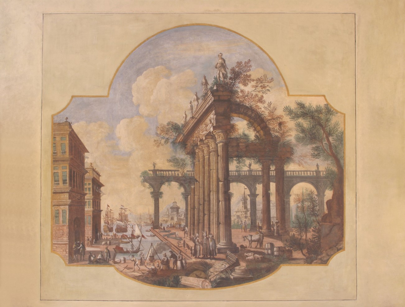 paesaggio con architetture (dipinto, opera isolata) - ambito ligure (fine XVIII)