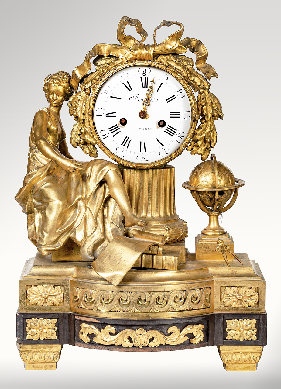 Figura femminile con mappamondo e libri (orologio, opera isolata) - bottega parigina (seconda metà XVIII)